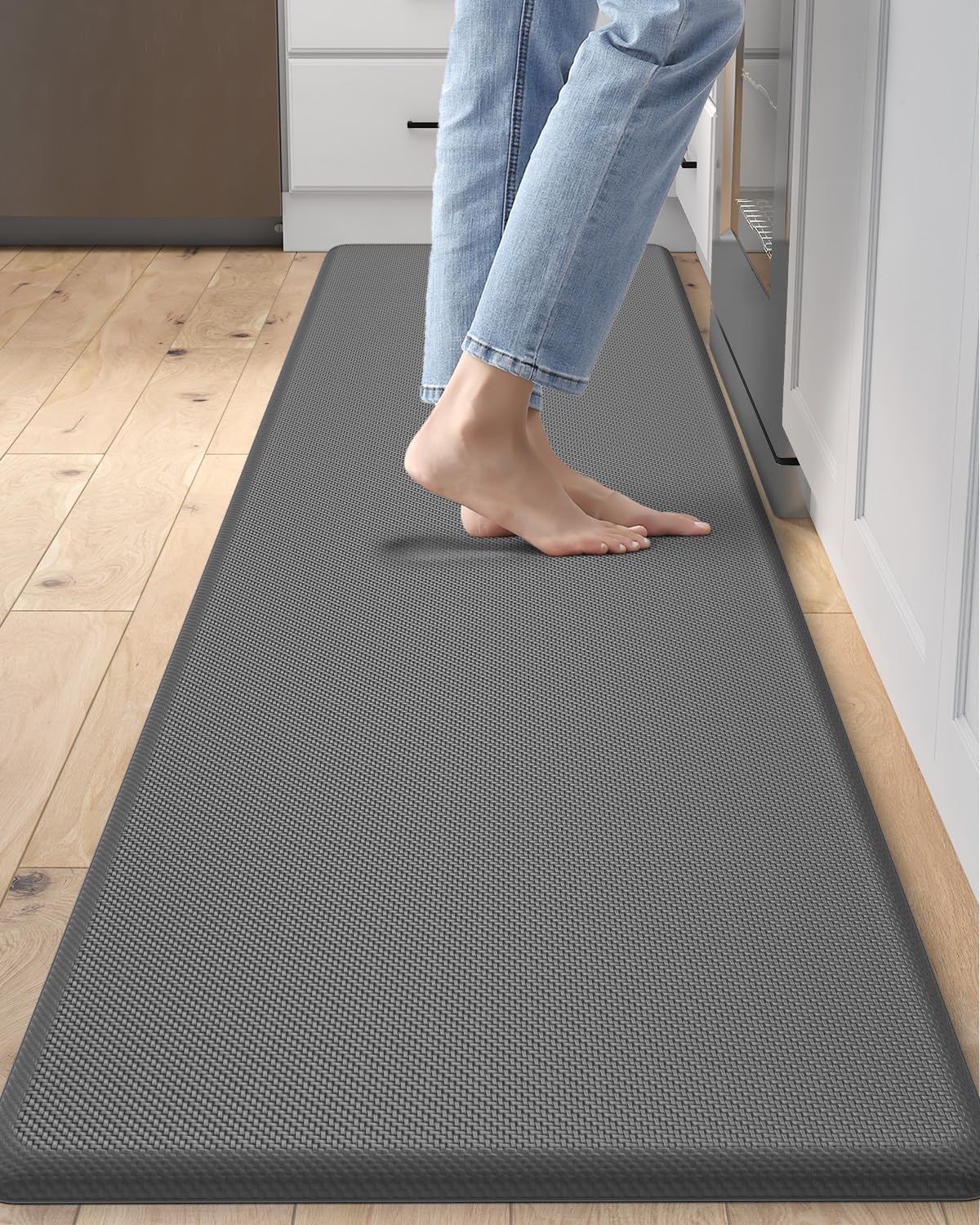 DEXI Kitchen Mat Cushioned Anti Fatigue, Non Slip Waterproof Comfort Standing Floor Rug for Kitchen, Office, Sink, Laundry, 70x20, Grey