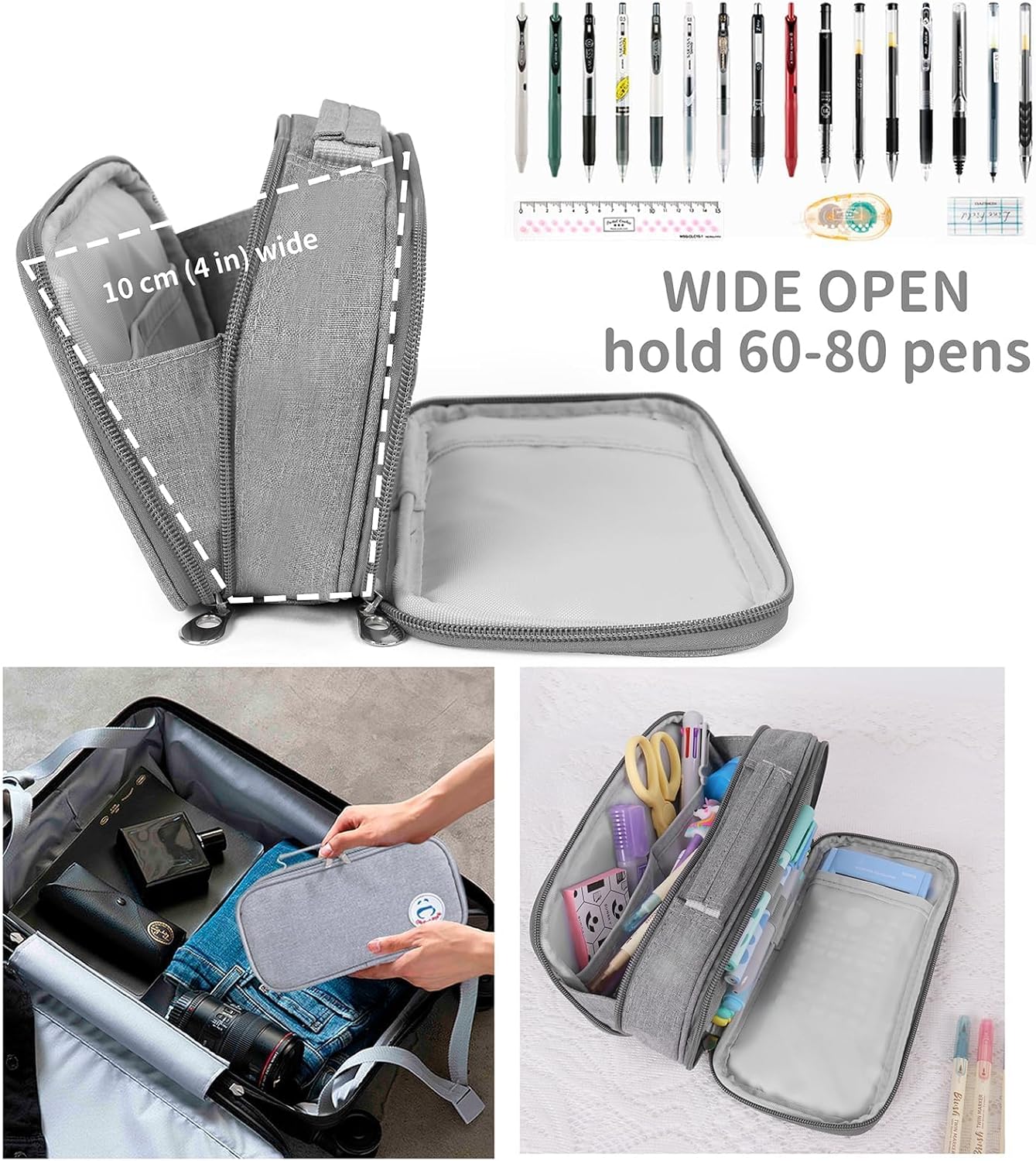 Pencil Case Pen Bag Holder Pouch Large Handle Big Capacity Desk Organizer Storage Marker Box Stationary Makeup Cosmetic Double Zippers for School Office Students Teen