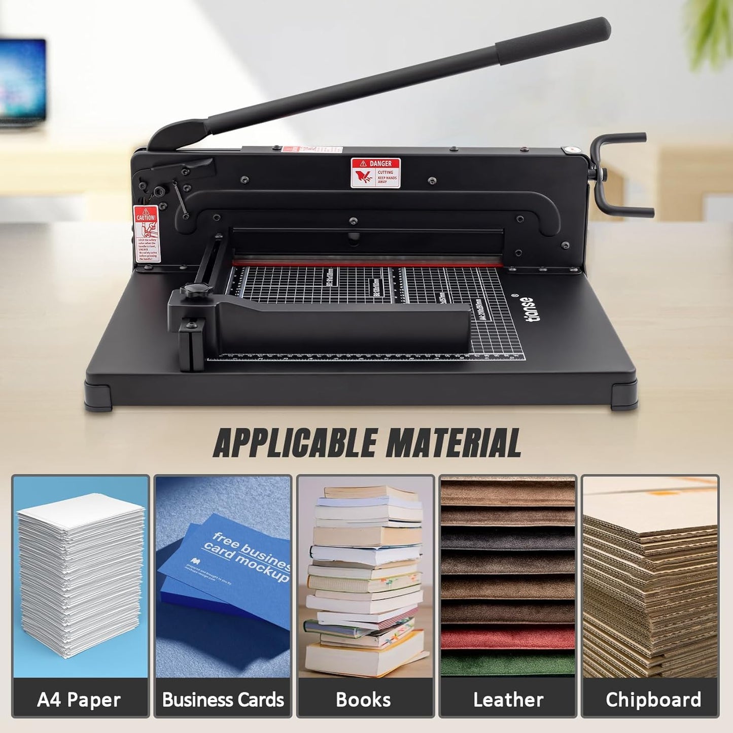 TIANSE Heavy Duty Guillotine Paper Cutter A4 12" Guillotine Paper Cutter 500 Sheet Capacity Solid Steel Construction with Double Safety Protection Perfect for Trimming Paper Cardstock Matboard Black