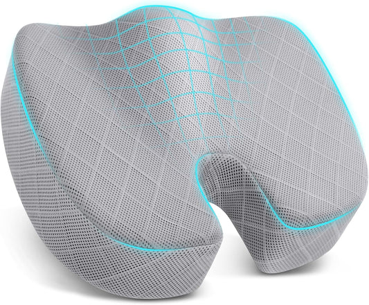 TushGuard Office/Car Seat Cushion, Non-Slip Sciatica & Back Coccyx Tailbone Pain Relief Chair Pad, Memory Foam Butt Pillow for Computer Desk, Wheelchair, Driving (Light Grey, XX-Large)