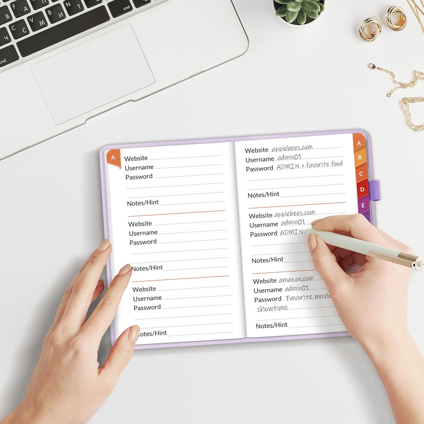 SUNEE Password Keeper Book with Colorful Alphabetical Tabs, Small Pocket Password Book for Internet Website Address Login, Gifts for Home and Office, 4''x 6''- Purple