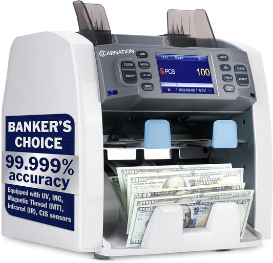 CARNATION Multi-Currency Bill Counter and Sorter with Counterfeit Detection - Money Counter Machine with MG, IR, MT, UV & CIS Image Recognition
