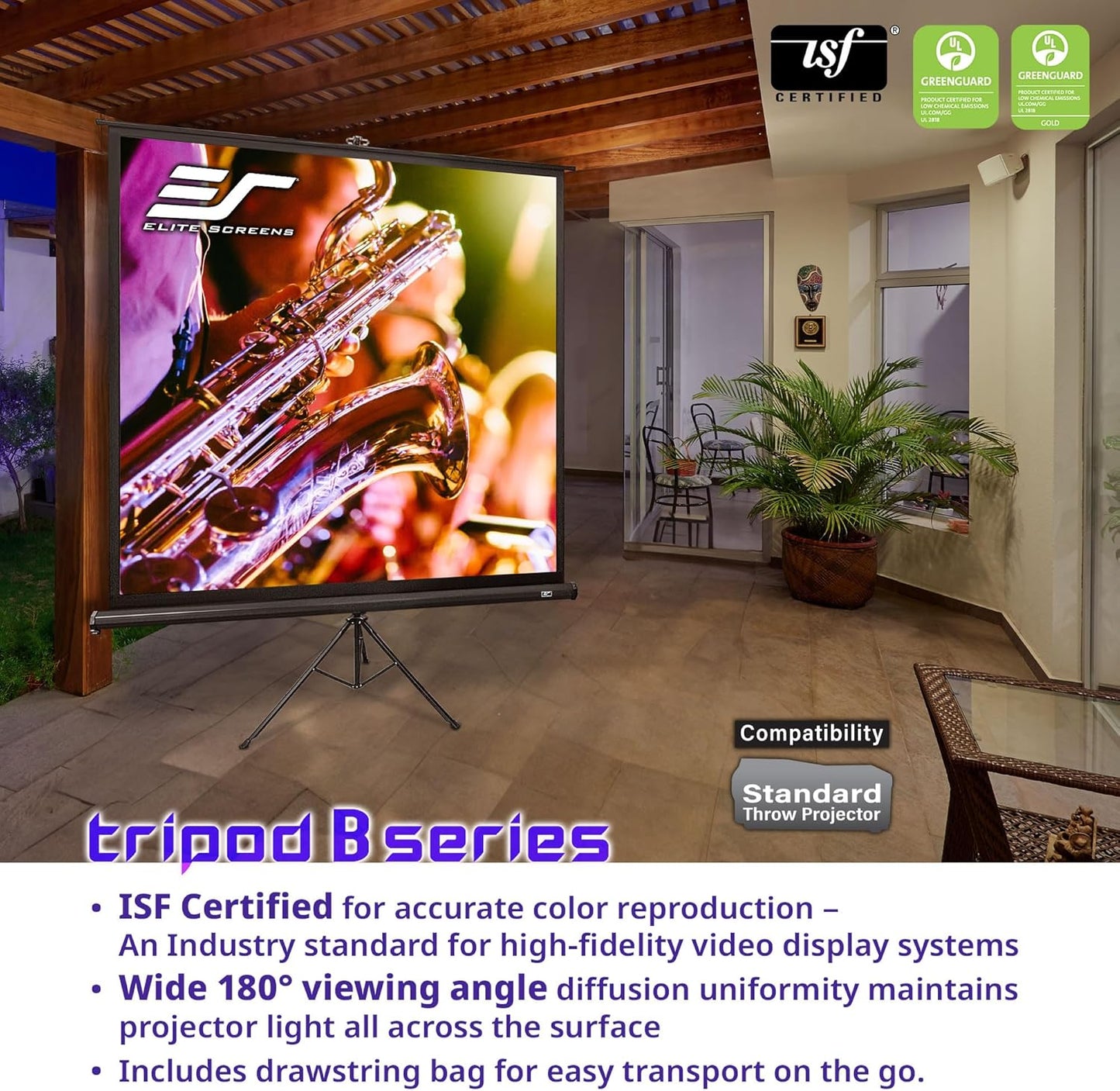 Elite Screens Tripod B, 50-INCH 1:1, Lightweight Pull Up Foldable Stand, Manual, Movie Home Theater Projector Screen, 4K / 8K Ultra HDR 3D Ready, US Based Company 2-Year Warranty, T50SB - Black