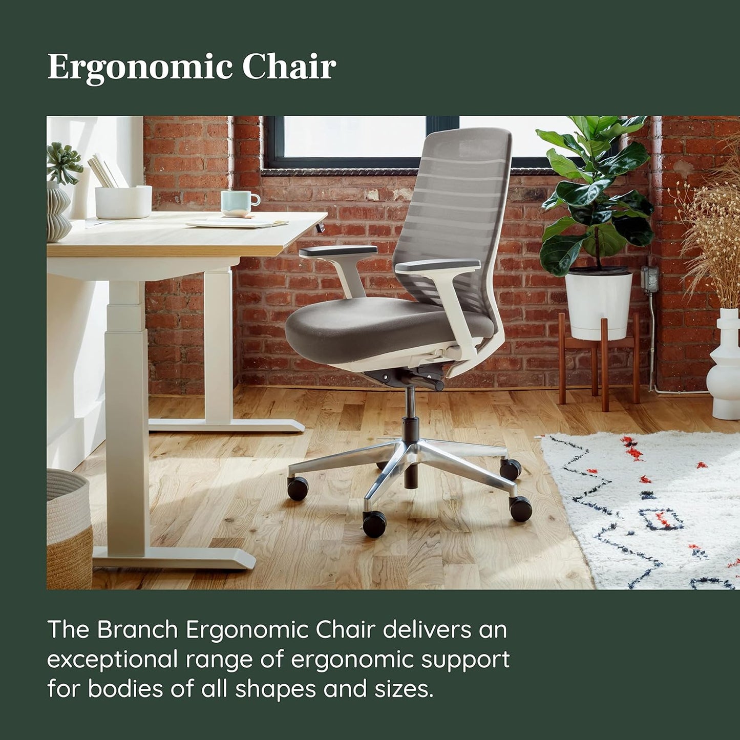 Branch Ergonomic Chair - A Versatile Desk Chair with Adjustable Lumbar Support, Breathable Mesh Backrest, and Smooth Wheels - Experience Optimal Comfort and Support - Pebble - White