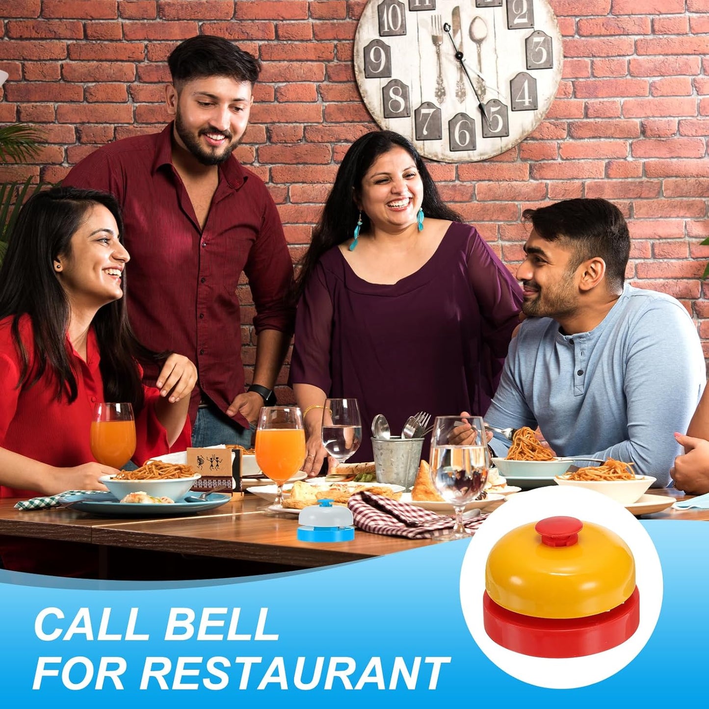 PATIKIL 4 Pcs Desk Call Bell 2.5" Dia with Metal Anti-Rust Construction Yellow/Red