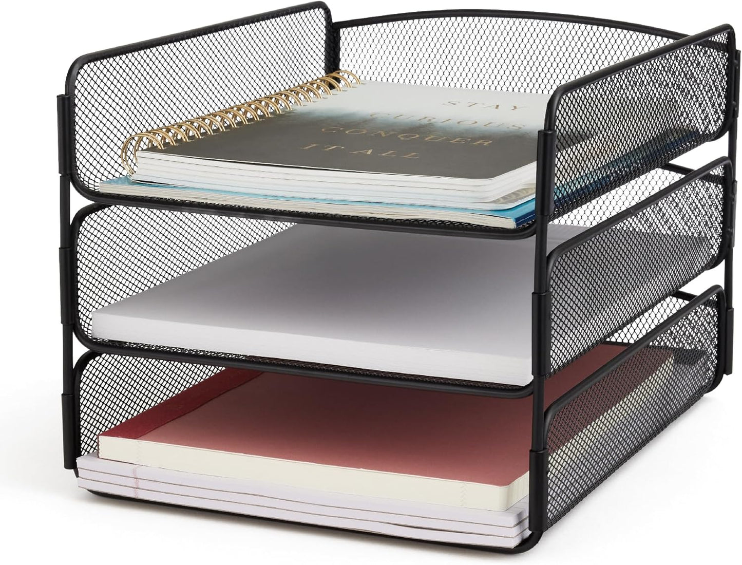 Safco Onyx Desk Organizer, 3 Trays, Office and Classroom Mailbox, Paper and Mail Sorter, Steel Mesh, Black