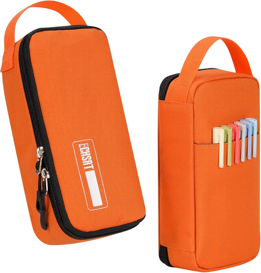 ECHSRT Big Pencil Case, Aesthetic Portable Zipper Pencil Bag with Hidden Pocket, Special Pouch for Men Women Adults, Stationery Organizer Pen Cases for Office Travel, Orange