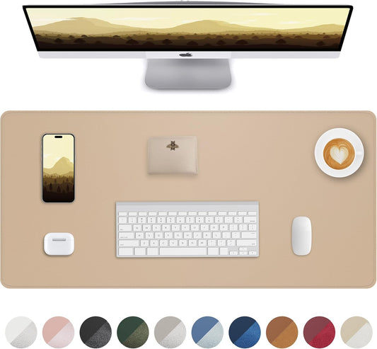 Leather Desk Pad Protector, Mouse Pad, Office Mat, Non-Slip PU Leather Blotter, Laptop Pad, Waterproof Writing Pad for Office and Home (Apricot, 31.5" x 15.7")