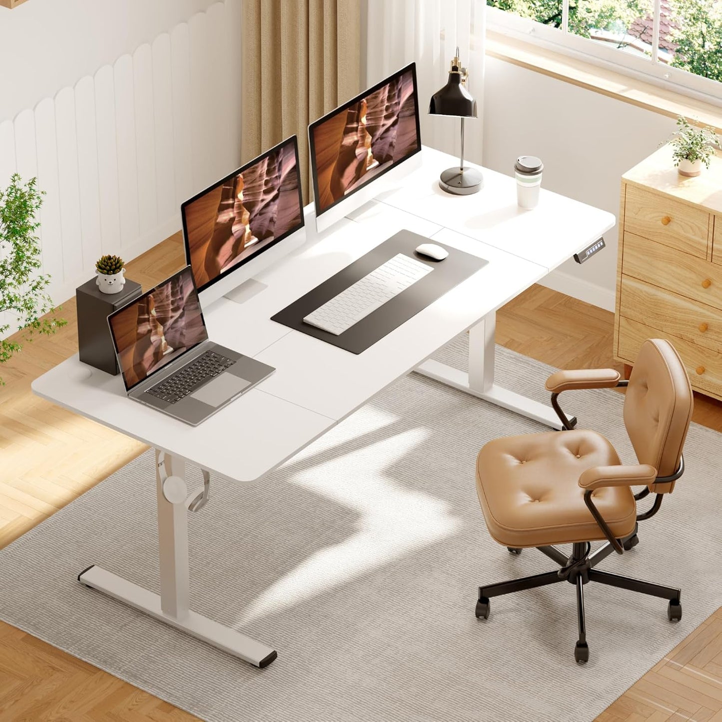 Standing Desk, Large 71x31 Inches Height Adjustable Stand Up Desk with Cable Management, Home Office Computer Desk with Memory Preset with Charging USB Port & Sedentary Reminder