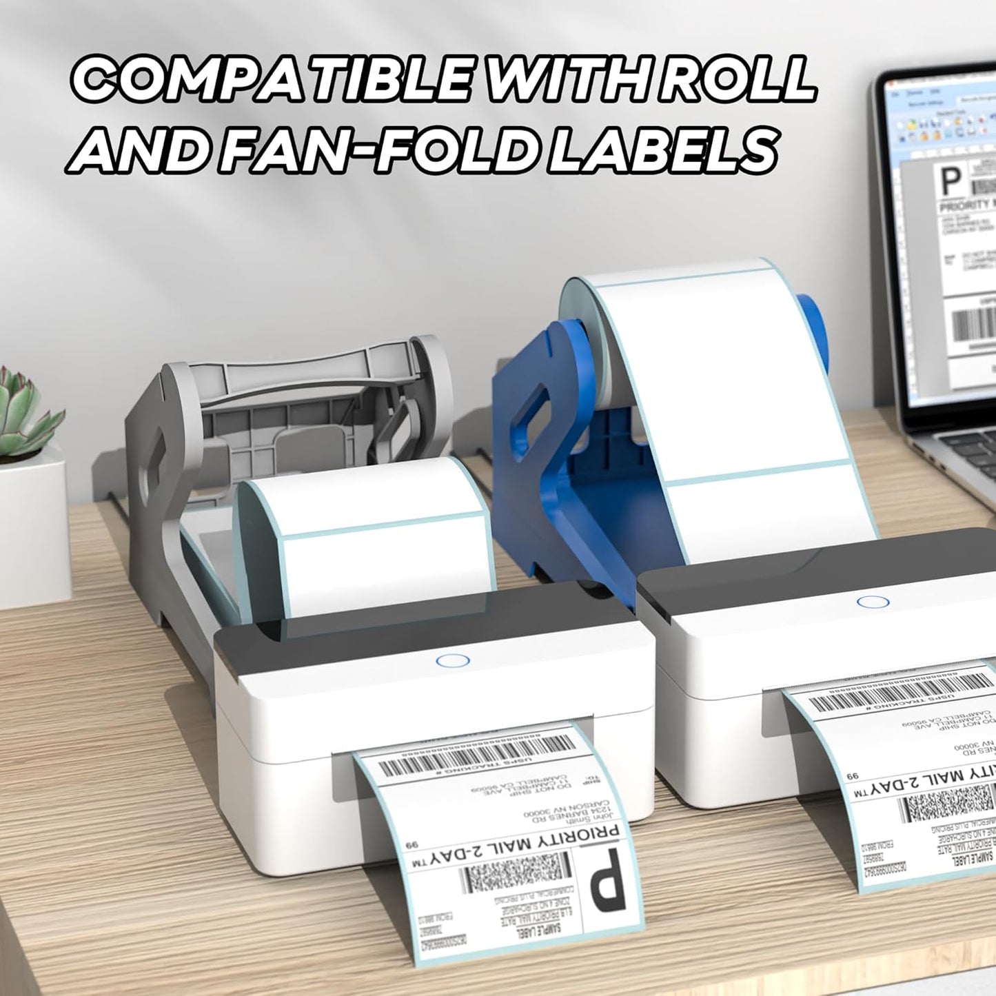 PONNOR Label Holder for Rolls and Fanfold Labels Shipping Labels Stand Desktop Thermal Printer DIY Accessory Business Supplies for Home, Office(Grey)