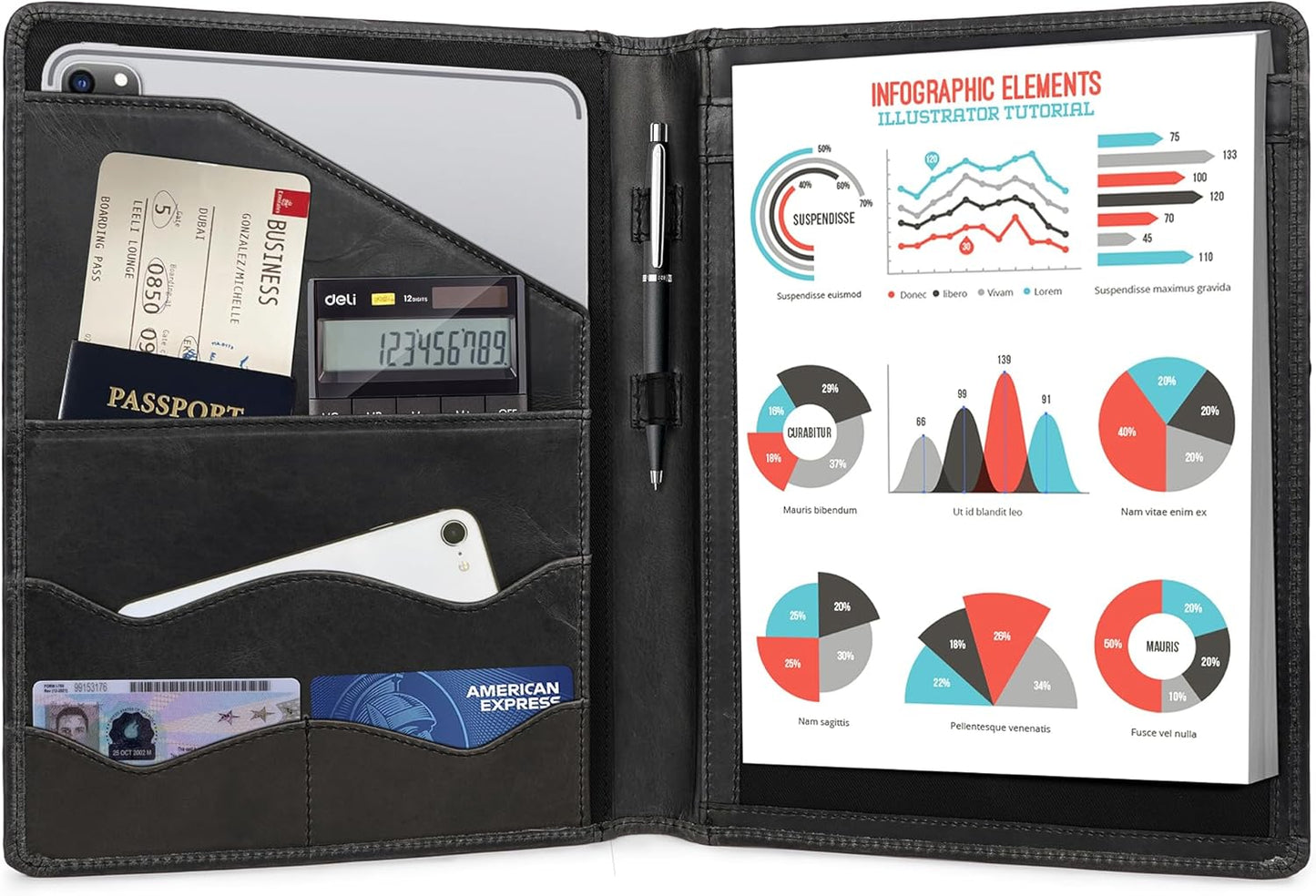 Leather Portfolio Professional Organizer Padfolio – Resume Folder, Document Binder w/Business Card Holder, Portfolios for Men & Women, Office & Business Supplies by Luxeoria, (Small - Black)