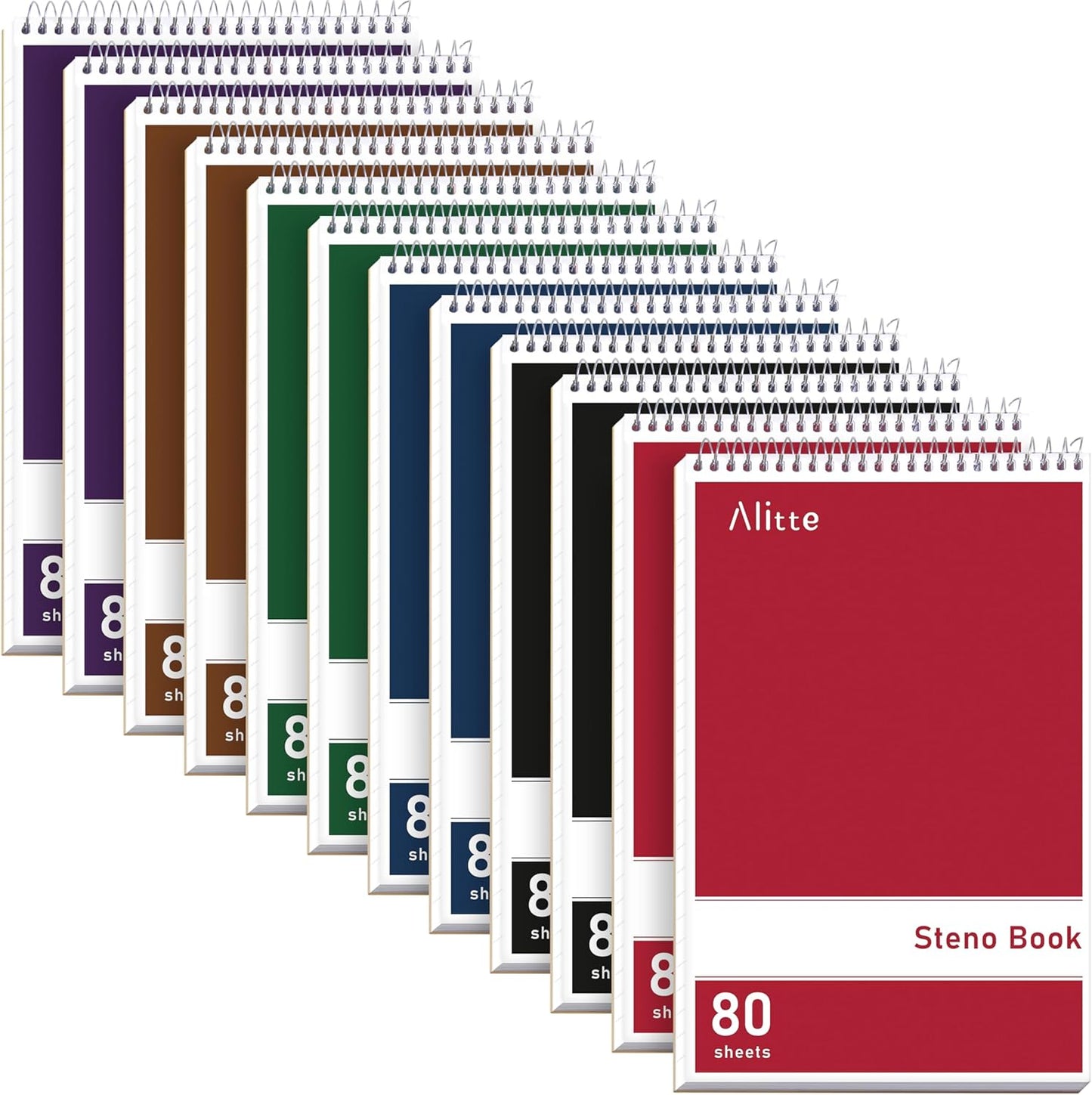 Steno Pads Spiral 6x9-12 Pack Assorted Bright Colors - Perfect for Work, School, and Home Use, Easy Tear-Off Pages, Gregg ruled, White Paper - No Ink Bleeds - 80 Sheets