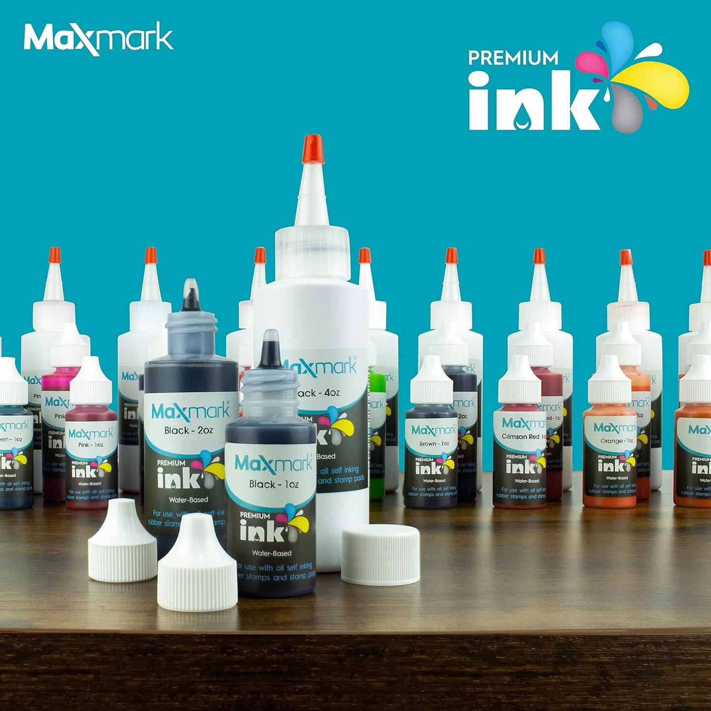 MaxMark Premium Refill Ink for self Inking Stamps and Stamp Pads, Light Blue Color - 4 oz.