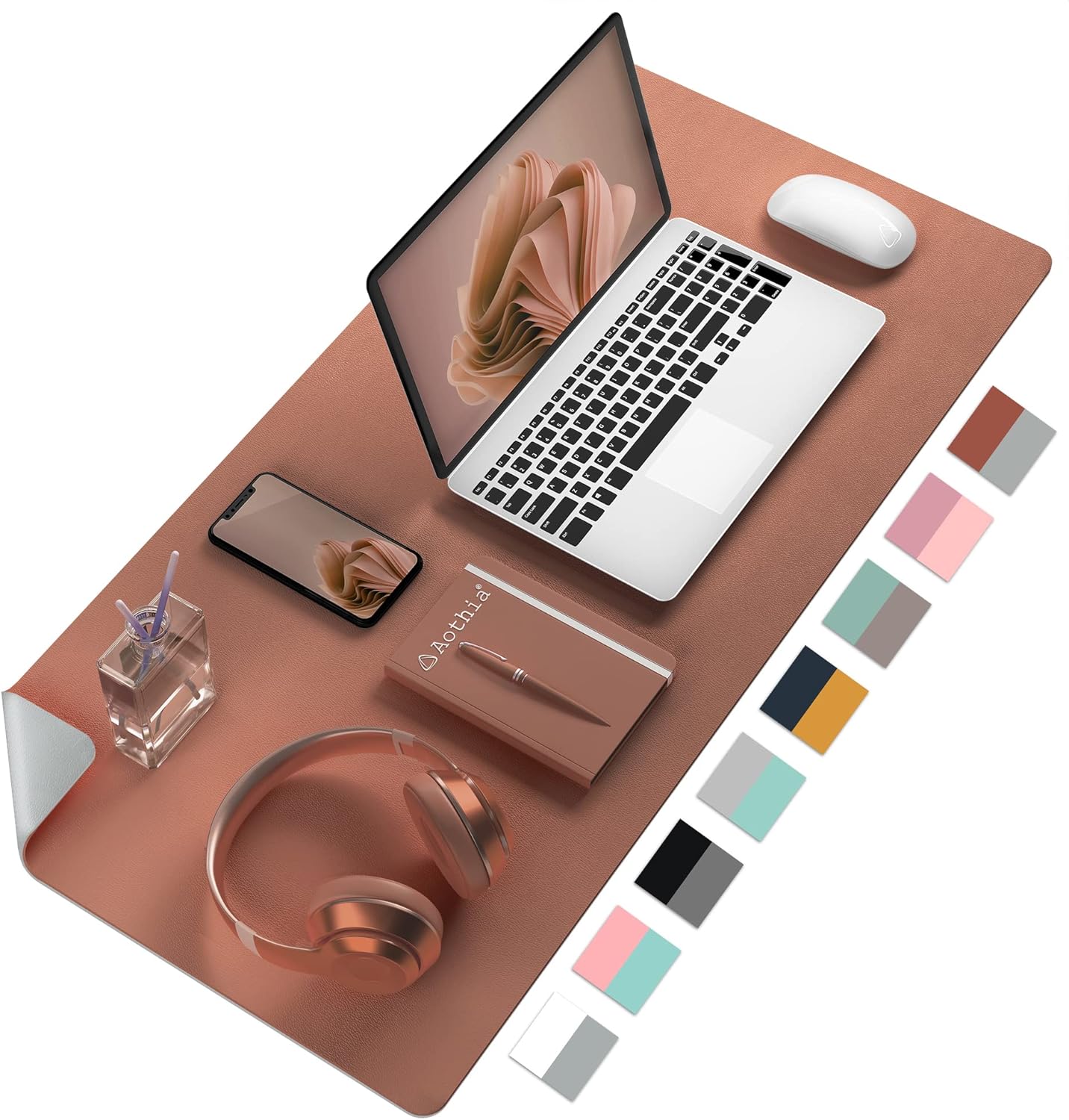 Aothia Double-Sided PU Leather Desk Pad - Non-Slip Large Mouse Pad & Desk Mat for Office, Home - Waterproof, Easy to Clean, Durable Dual-Sided Surface(Brown, 23.6" x 13.7")
