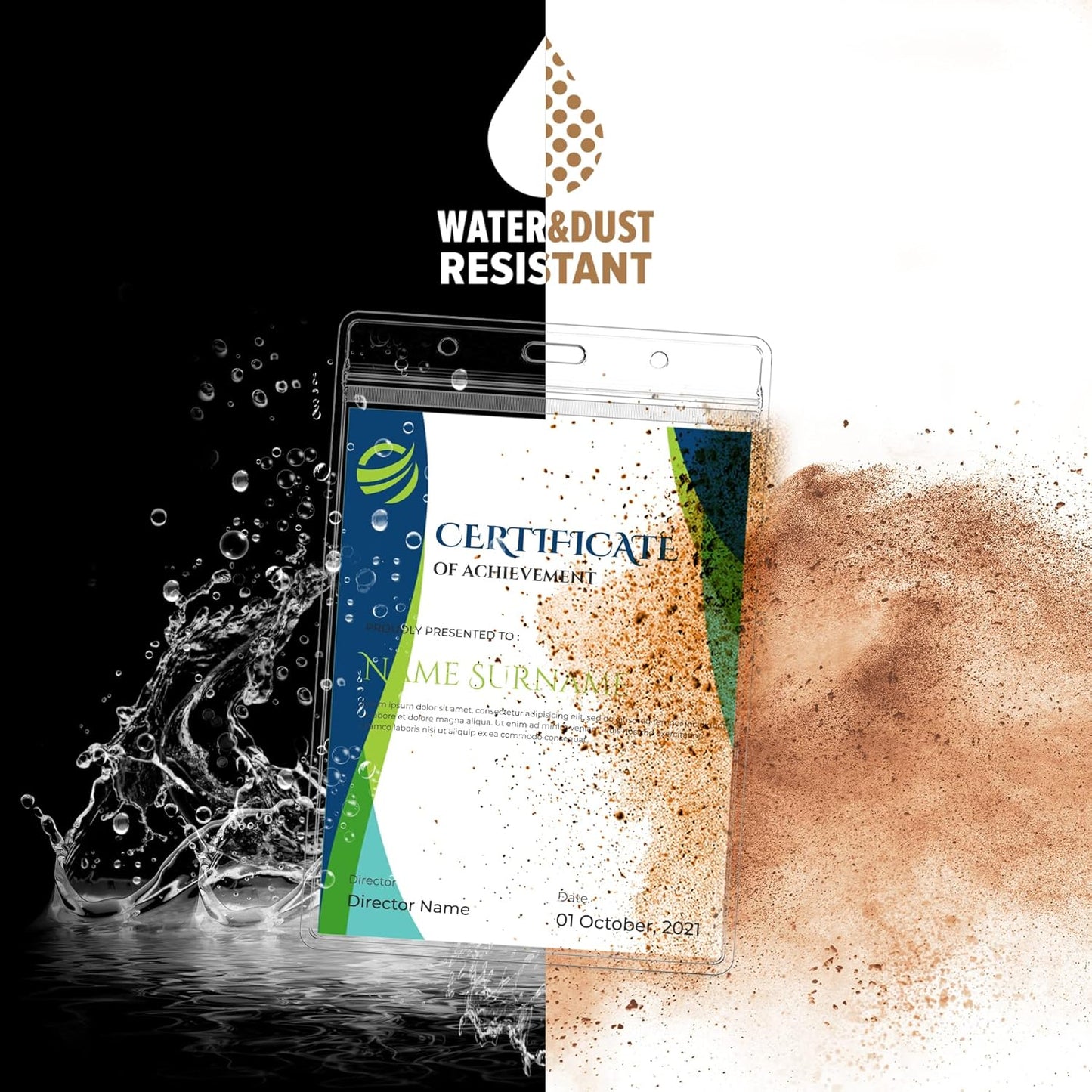 50 Pcs Vertical Clear ID Badge Holders, 4x3 Inch Waterproof PVC Plastic Badge Holders with Resealable Zip, Fits RFID/Proximity/Badge Swipe Cards, Credit Cards, Office, School, Events