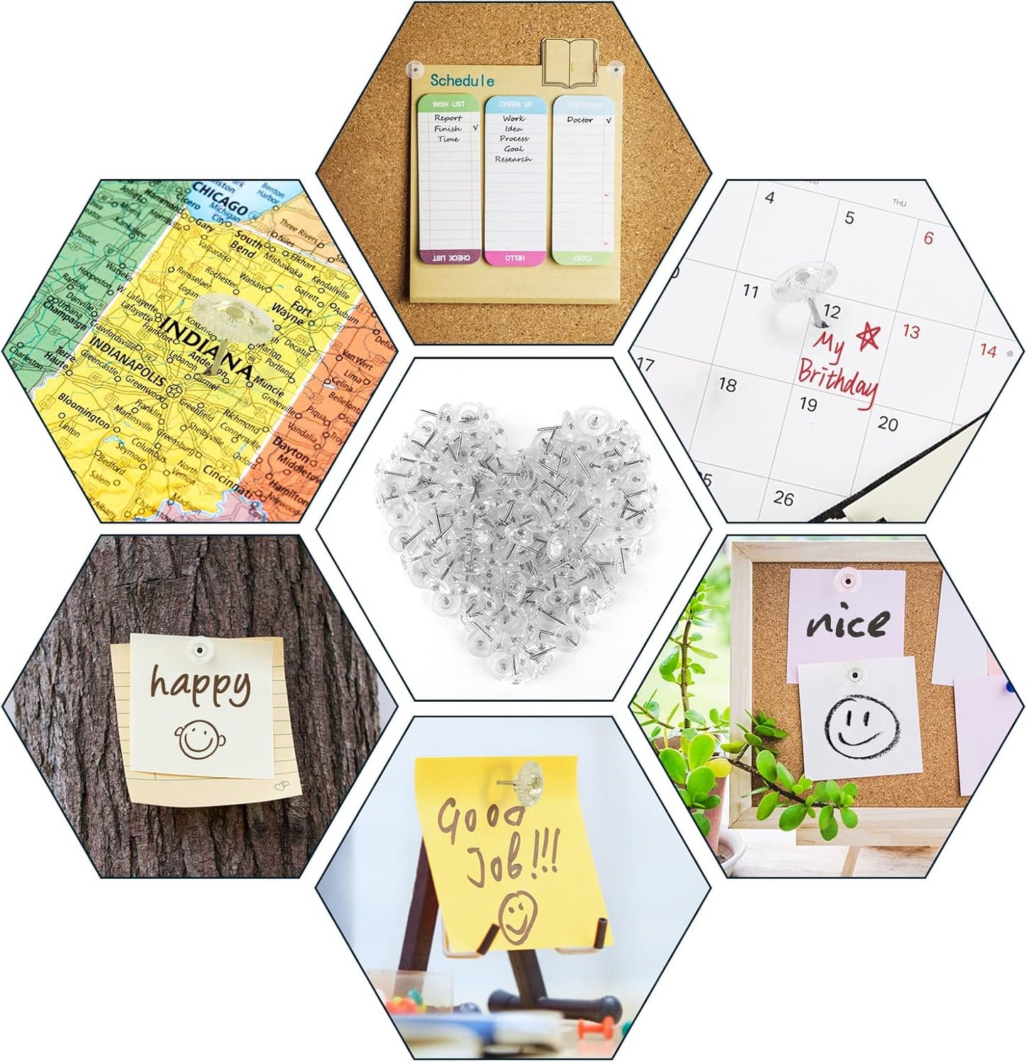 150PCS Clear Thumb Tacks - Standard Push Pins With Steel Points and Transparent Plastic Heads for Bulletin Boards, Crafts, and Office Organization