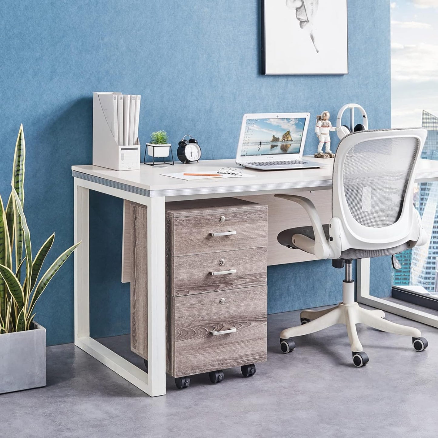 VINGLI 3-Drawer File Cabinet with Lock, Wood Rolling Filing Cabinets for Home Office, Mobile Printer Stand, Under Desk File Organizer for Letter Sized Files, 26" H(Caster Included),Gray Oak