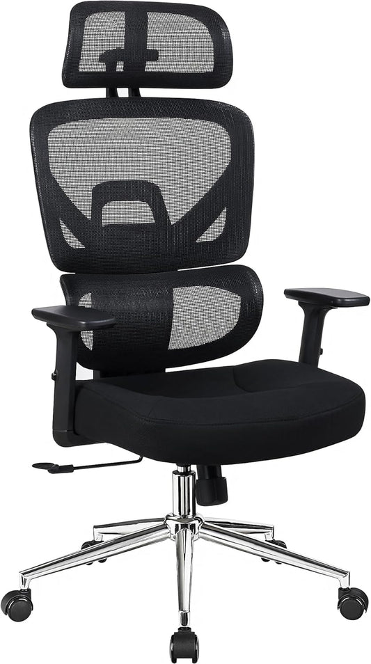 VECELO High Back Ergonomic Office Chair, Big and Tall Mesh Desk Chair with Wheels, Tilt Function, 3D Armrests & Headrest, Lumbar Support, Swivel Rolling Computer Chair for Task, Home Office, Black