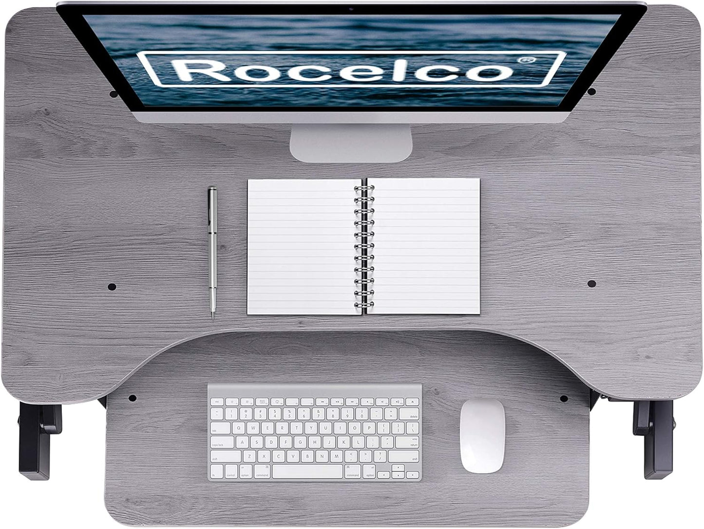 Rocelco 37.5" Deluxe Height Adjustable Standing Desk Converter - Quick Sit Stand Up Dual Monitor Riser - Gas Spring Assist Computer Workstation - Large Retractable Keyboard Tray - Gray (R DADRG)