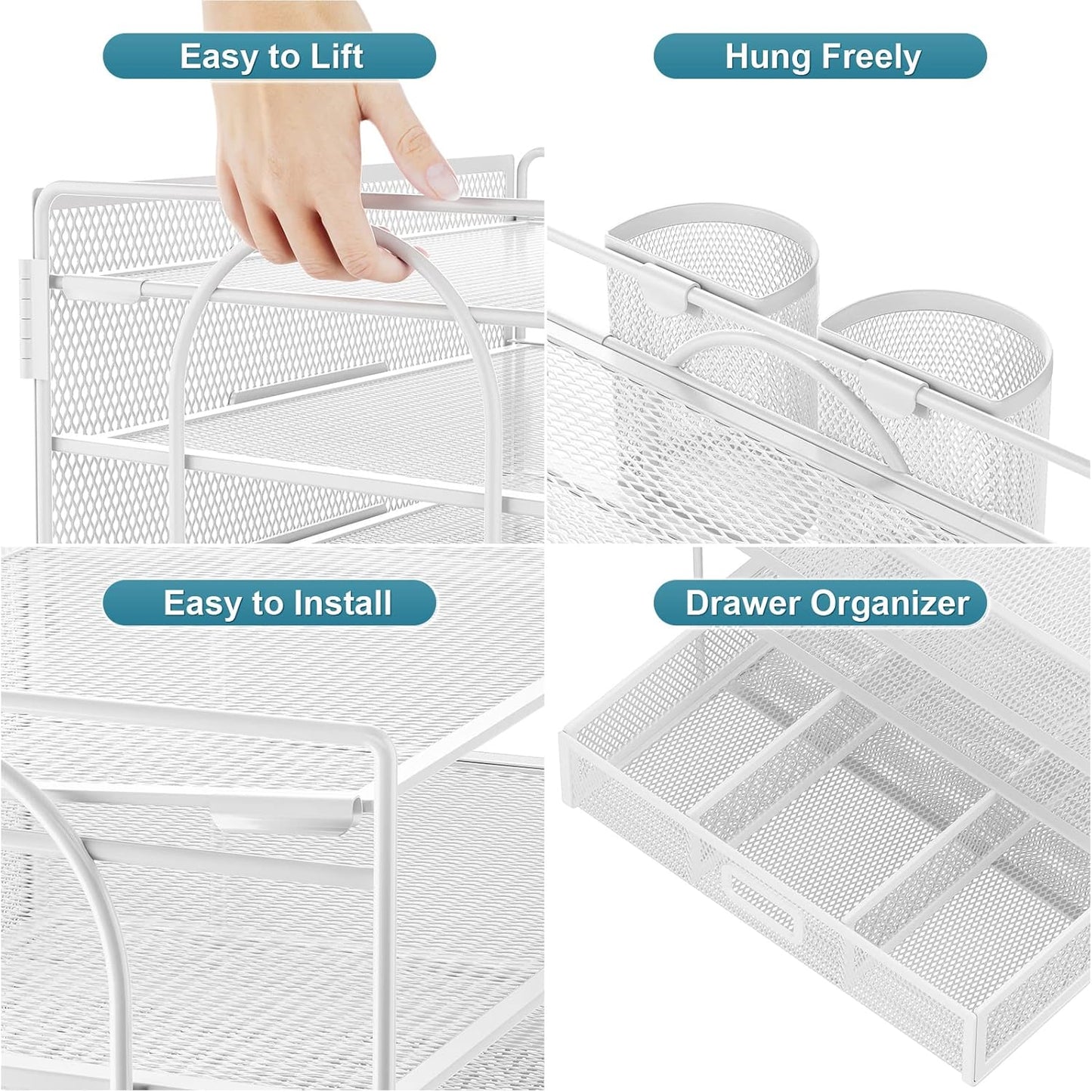 Marbrasse Desk Organizer and Accessories4-Tier Paper File Letter Tray Accessories & Workspace Desk Organizers with Drawer and 2 Pen Holders for School Home Office Supplies (White)