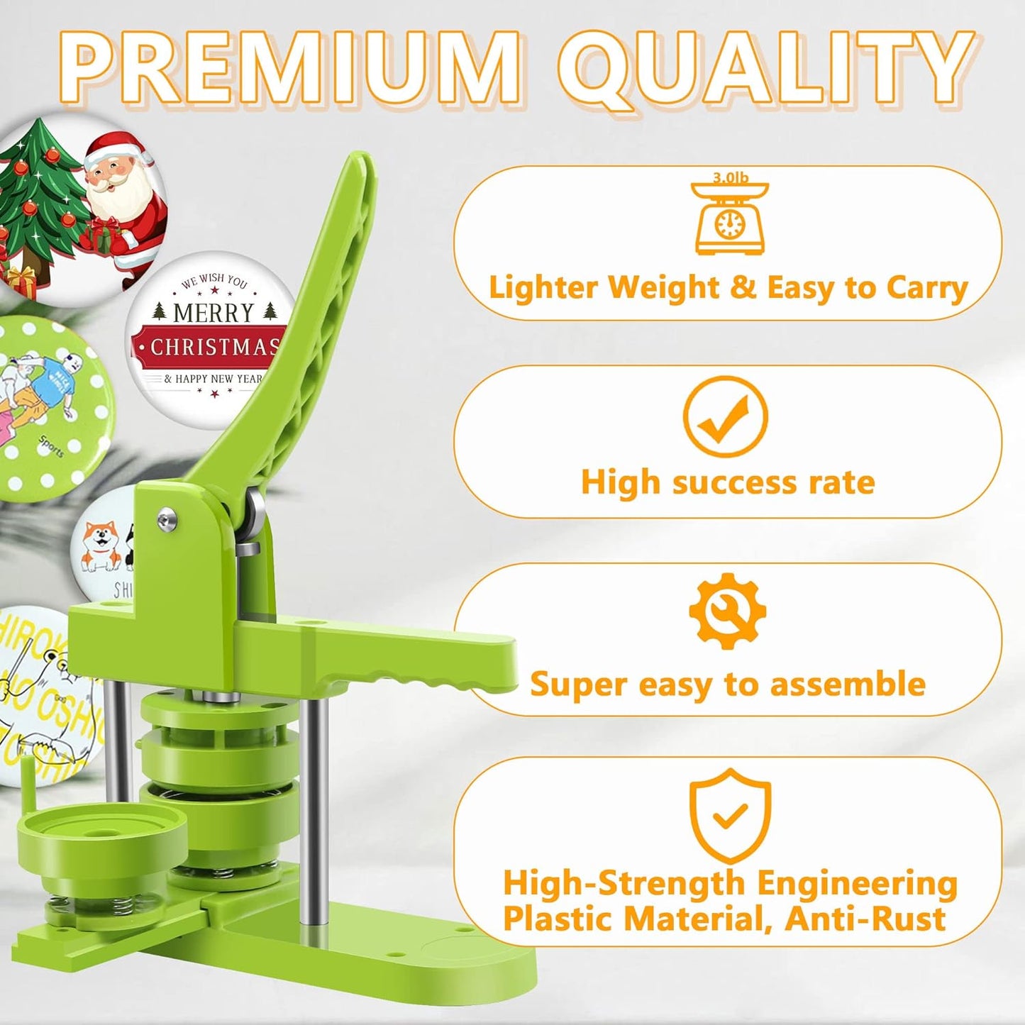 Button Maker Machine - Multiple Sizes 1.25in+2.25in, Kit for DIY Gifts, Button Press Machine with Free 200PCS 32-58mm Supplies & 2 Circle Cutter