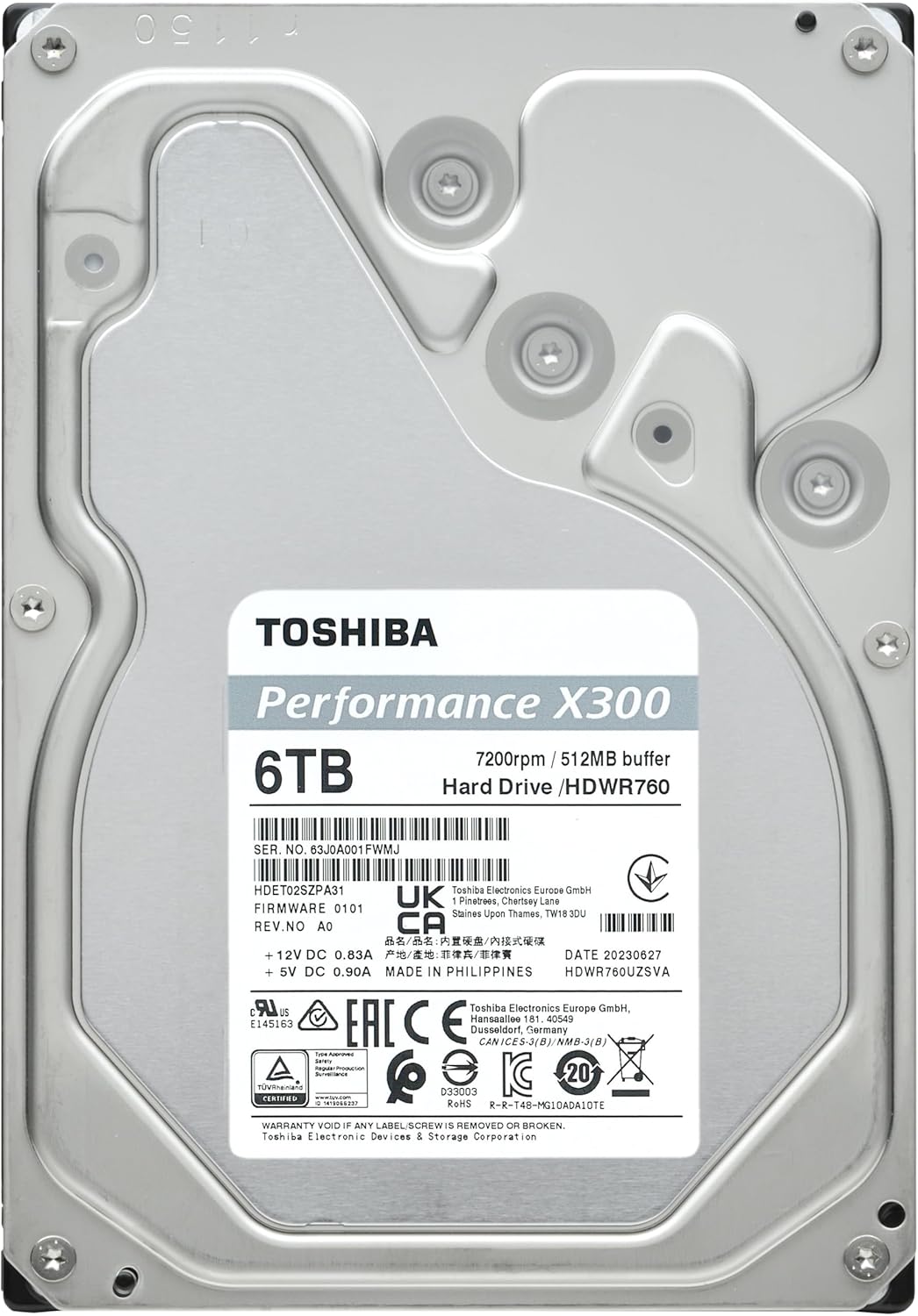 Toshiba X300 6TB Performance & Gaming 3.5-Inch Internal Hard Drive – CMR SATA 6 GB/s 7200 RPM 512 MB Cache - HDWR760XZSTA