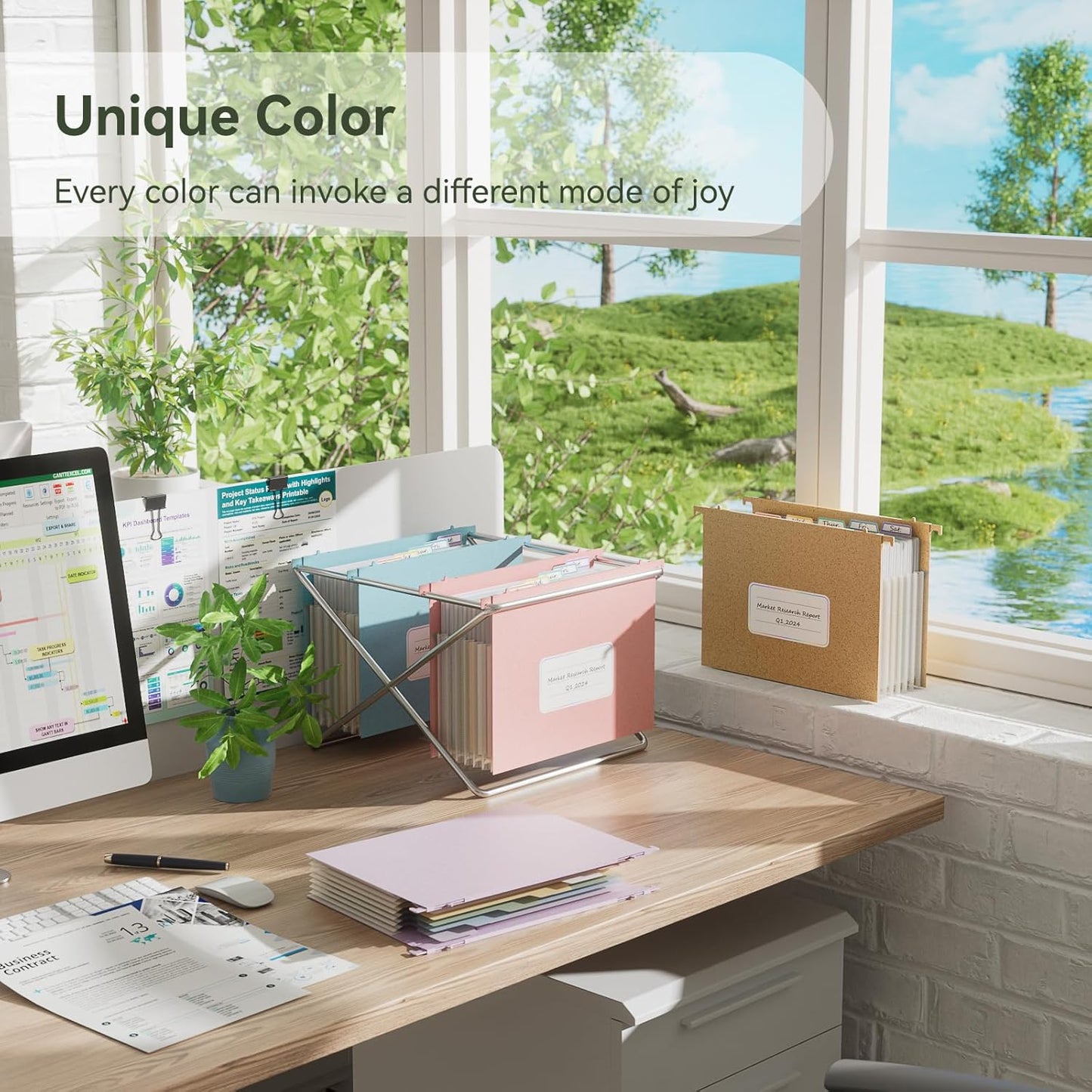 Wheat Straw Expanding Hanging File Folders, 3 Color File Organizer, 1.2" Accordion Pockets, Large Capacity, Letter Size for Filing Cabinet, 100% BPA Free, Return to Nature, Healthy Living