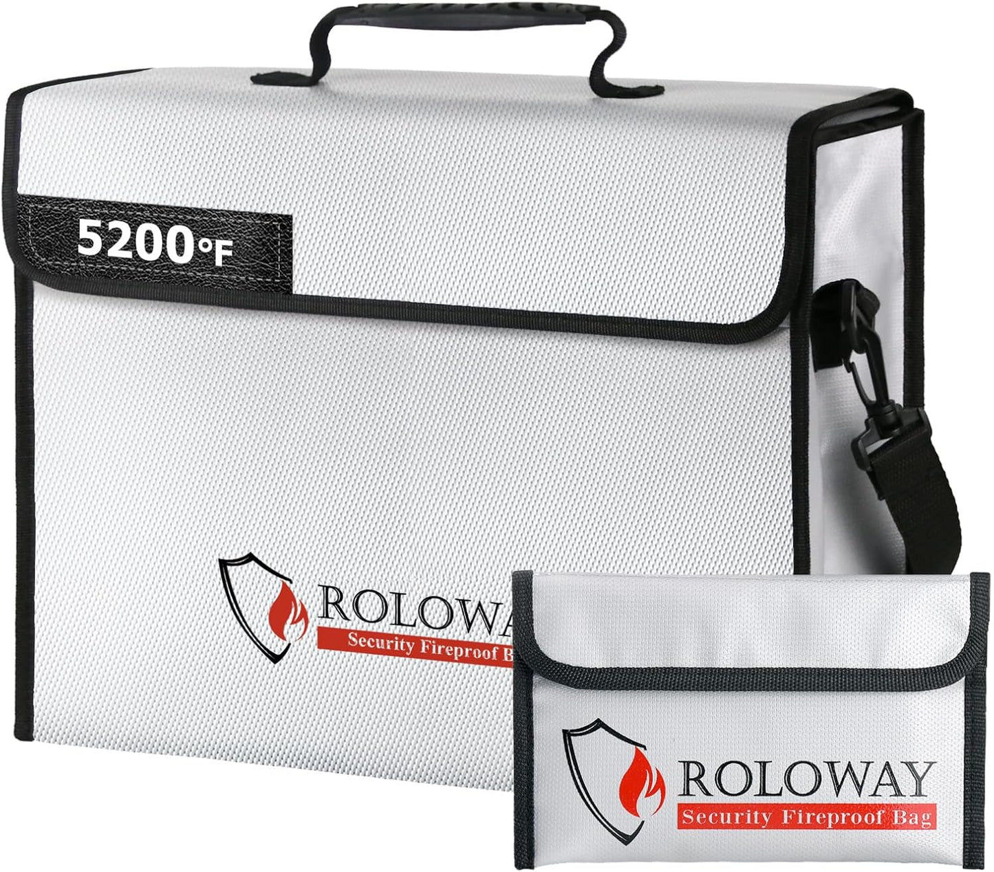 ROLOWAY Fireproof Document Bag 5200°F Heat Insulated (15 x 12 x 5 inches), Fireproof Bag with Fireproof Money Bag for Cash Safe, Fireproof Document Box, Fireproof Safe Bag for Document Safe