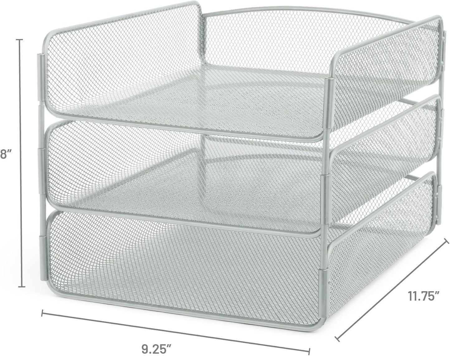 Safco Onyx Desktop Organizer, 3-Tier Paper Tray, Durable Steel Mesh Construction,Silver