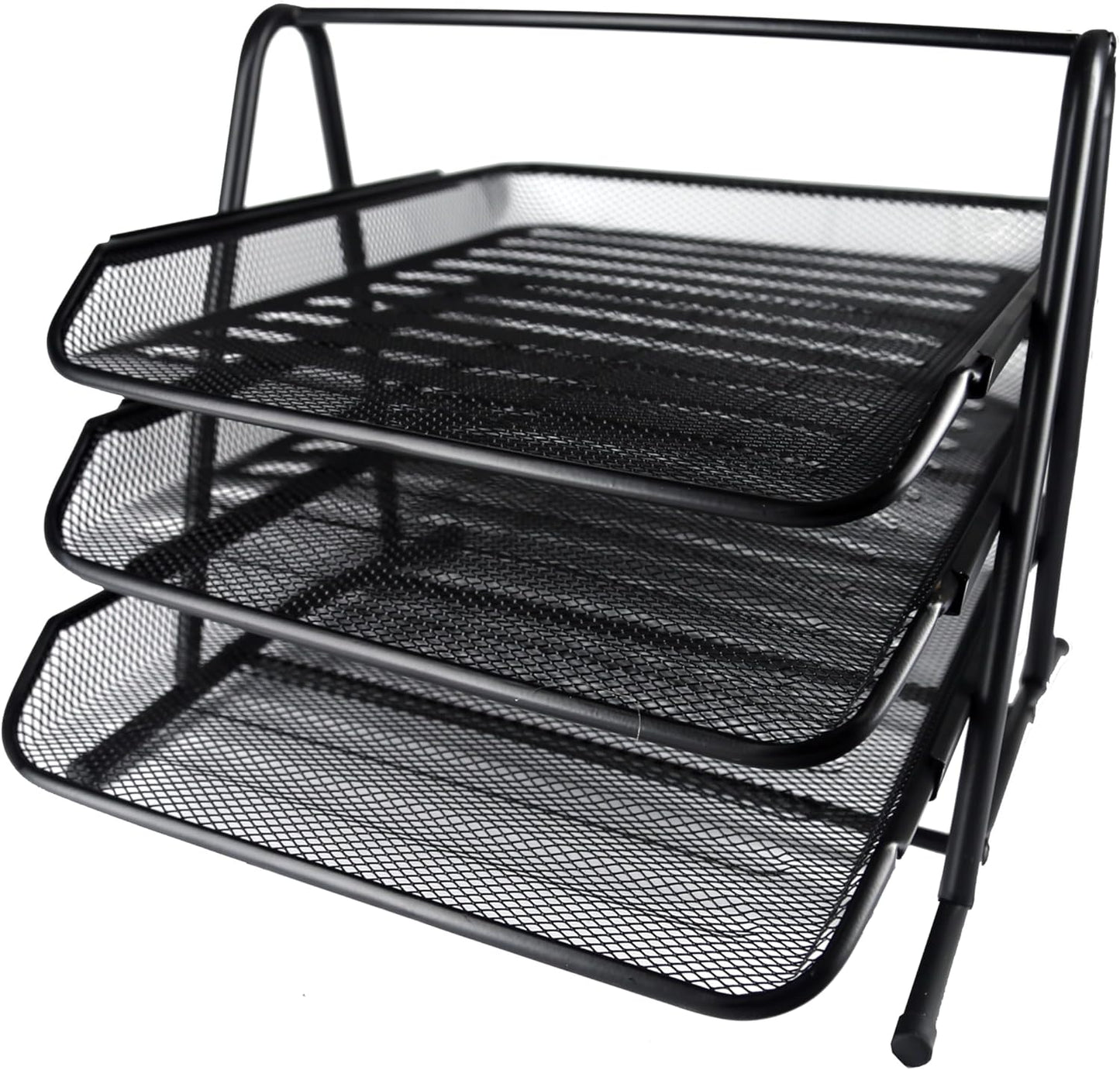 Huron Desktop Horizontal File Binder Organizer Storage Letter Tray, 3 Slot, Black Steel Mesh