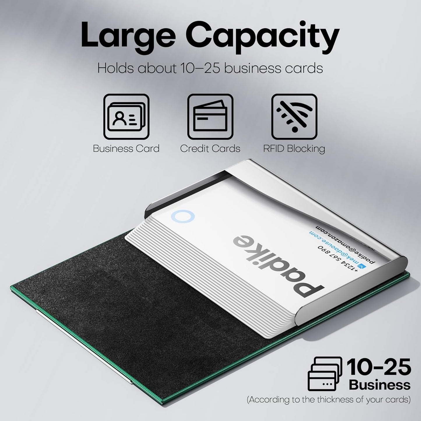 Padike Business Card Holder, Business Card Case Professional PU Leather & Stainless Steel Multi Card Case,Business Card Holder Wallet Credit Card ID Case/Holder for Men & Women. (U-Green)