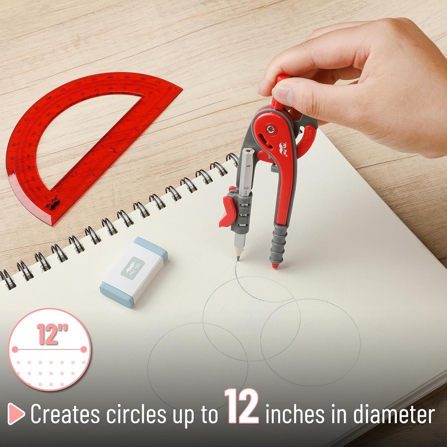 Mr. Pen- Compass and Protractor Set, Candy Apple Red, Compass Geometry Tool, Protractor and Compass Set, Compass Drawing Tool, Drawing Compass, Geometry Compass, Math Compass for Geometry