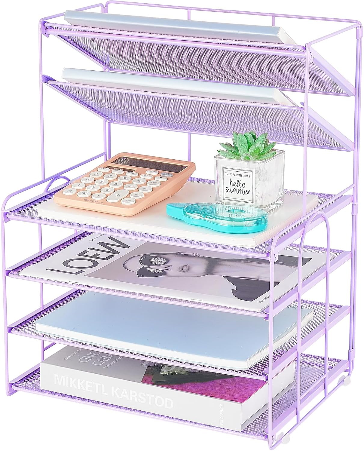 6-Tier Letter Tray Paper Organizer, Desk Organizers and Accessories, Desktop File Organizer, Office Desk Accessories for Office Supplies(Purple)