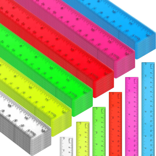 90 Pack Color Transparent Ruler Bulk 12 Inch Clear Plastic Rulers Kids Ruler with Centimeters and Inches Straight Measuring Drafting Tools for Classroom School Students Families Education