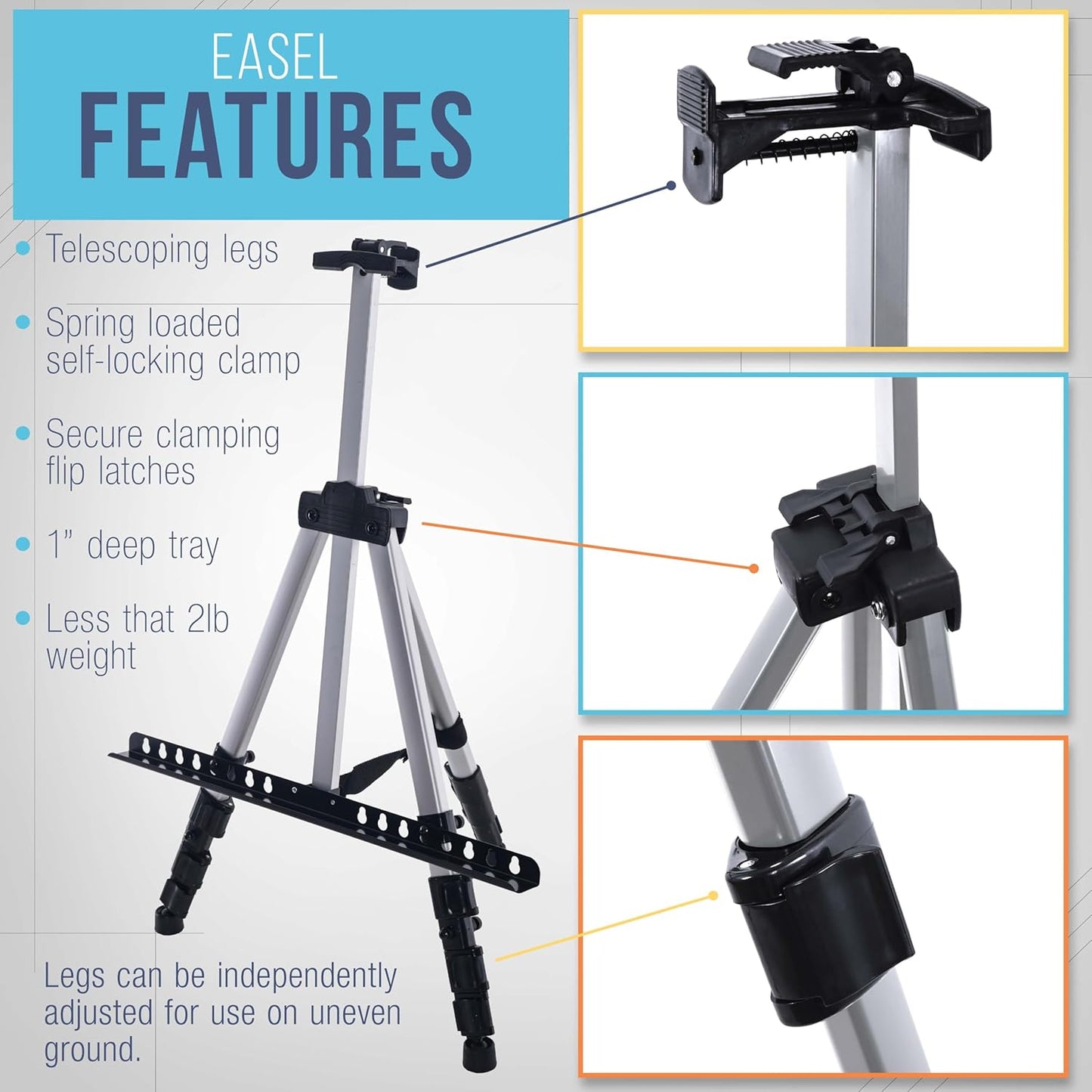 U.S. Art Supply 66" Silver Metal Tripod Easel Display (10 Pack) - Adjustable 18"- 5.5', Holds 36" Canvas - Floor/Tabletop Easel Stand, for Sign Display, Painting, Poster Board, Canvas - Portable Bag