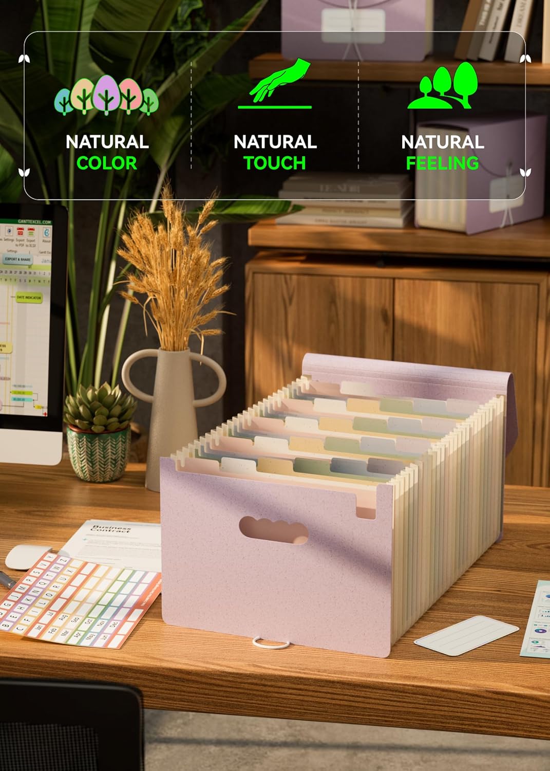 Accordion File Organizer, 26 Pockets Wheat Straw Expanding File Folder, Monthly Bill Receipt Organizer, A-Z Tabs, 100% BPA Free, Return to Nature, Healthy Living-Lavender Purple