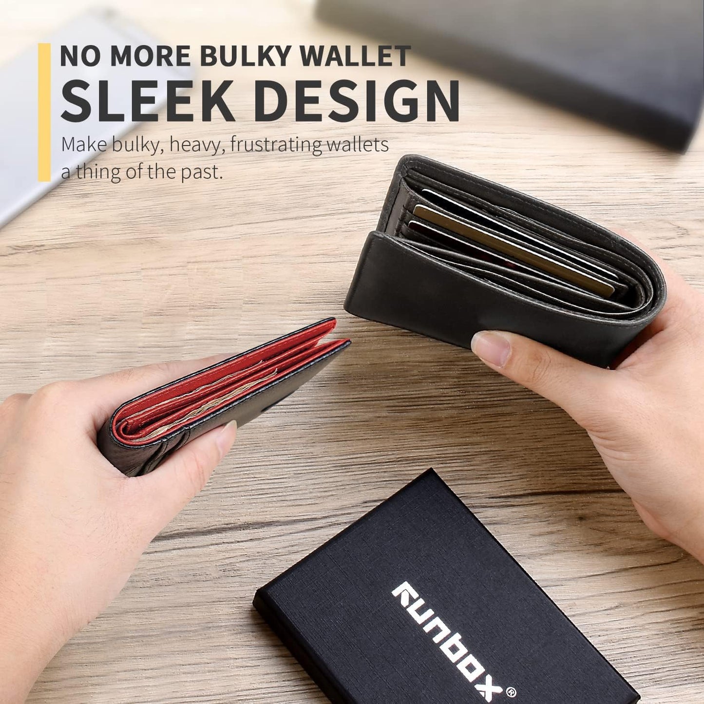 RUNBOX AirTag-Wallet-Mens-Slim-RFID Blocking Wallets Leather with Bill Compartment Air Tag Bifold Card Holder Wallet Gifts for Men Dad