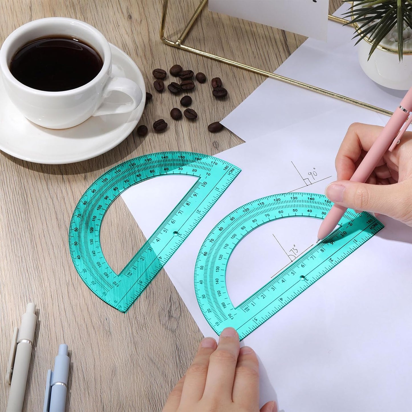 Zonon 2 Pcs 6 Inch Plastic Protractor Math Protractors 180 Degrees Angle Measurement, Translucent for Geometry Classroom Kid Student School Office Supplies(Turquoise)