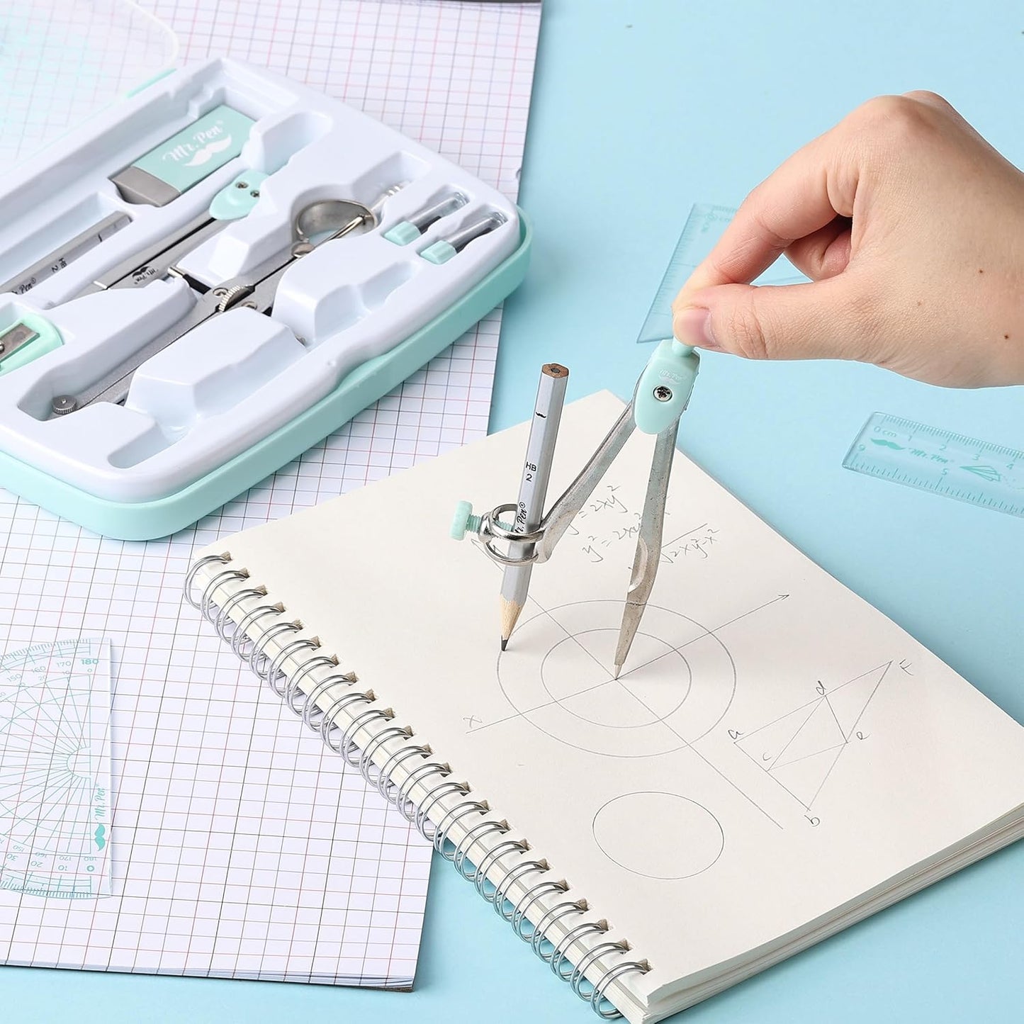Mr. Pen- Geometry Set, 13 pcs, Compass for Geometry Compass, Geometry Kit Set with Shatterproof Storage Box, Math Compass, Geometry Set for School, Compass Math, Protractor and Compass Set