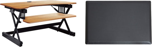 Rocelco 40" Large Height Adjustable Standing Desk Converter with Anti Fatigue Mat BUNDLE - Quick Sit Stand Up Computer Workstation Riser - Retractable Keyboard Tray - Black (R DADRT-40-MAFM)