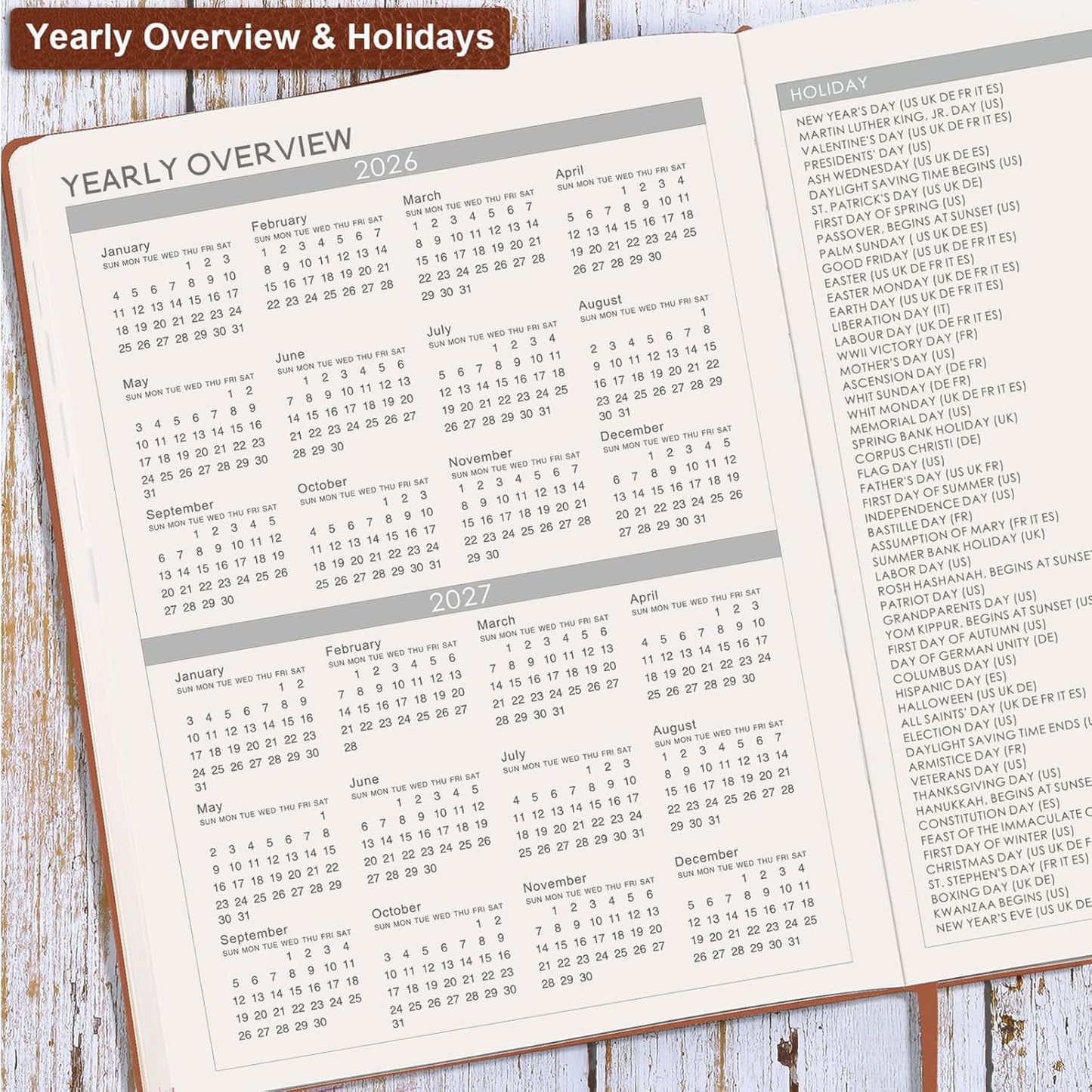 2026 Planner - 2026 Planner Weekly and Monthly, January 2026 - December 2026, 8.5" x 11", Pen Holder, Calendar Stickers, Pocket, 25 Notes Pages, Faux Leather Cover, A4 Premium Paper - Brown