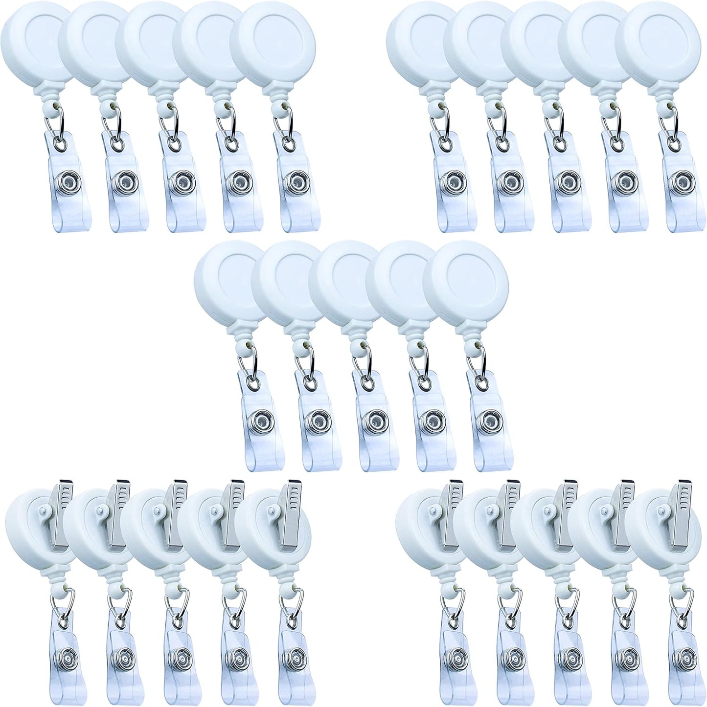 25 Pack Retractable Badge Reels with Clip, Retractable Id Badge Clip with Clear Vinyl Strap & Alligator Swivel, No Twist Dispenser (White)