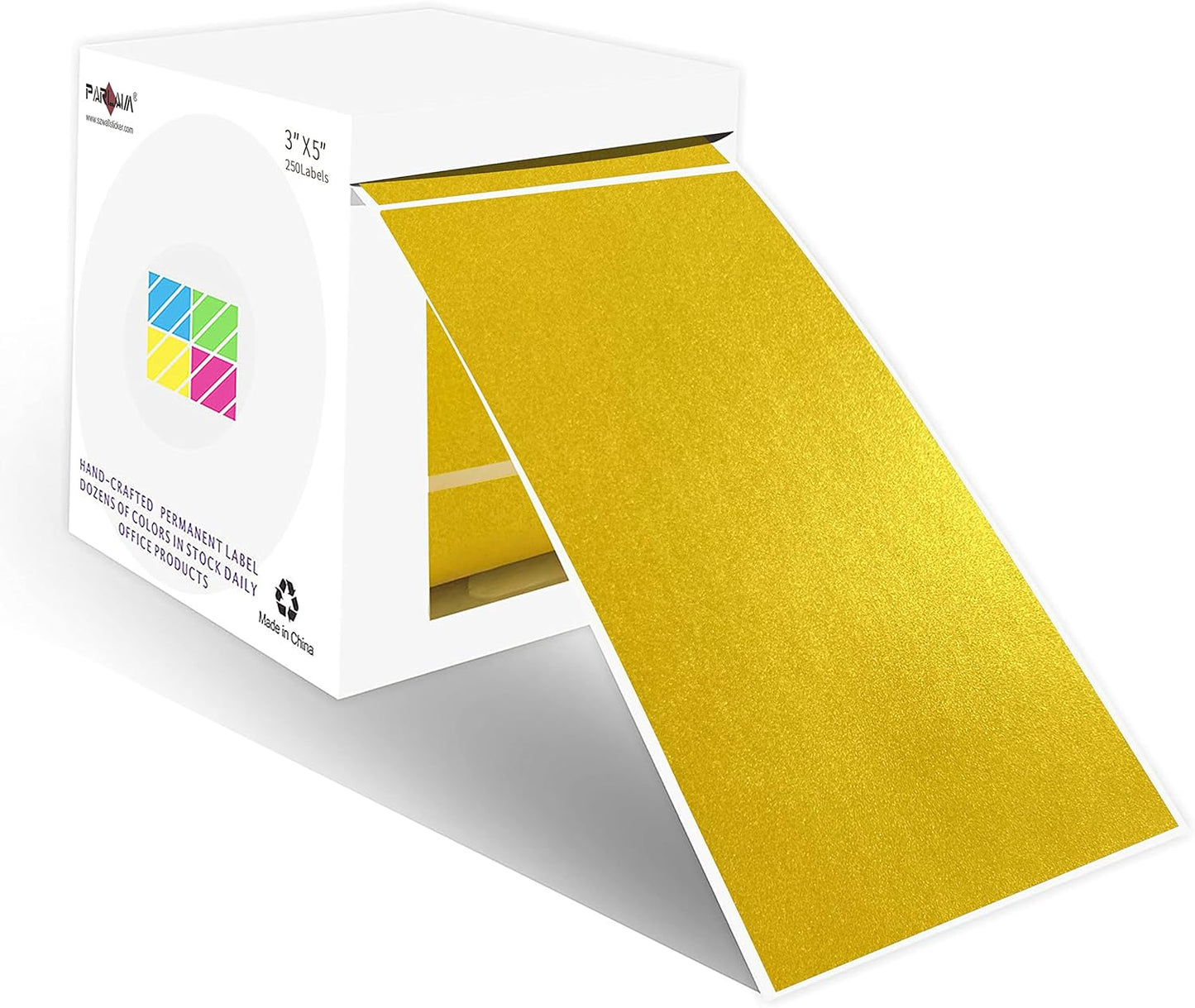 PARLAIM 3 X 5 Inch Rectangle Adhesive Color Coding Stickers,Square Colorful Inventory Stickers -250 Per Dispenser Box(Gold)