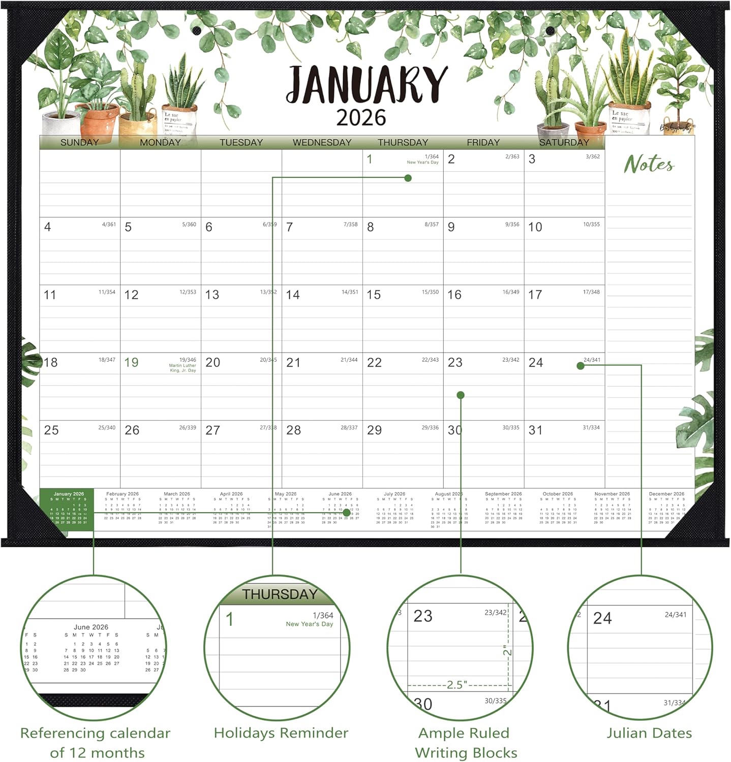 2026 Desk Calendar - 2026 Large Desk Calendar 22x17, Jan. 2026 - Dec. 2026, 2026 Large Calendar, 12 Months, Corner Protectors - Plants