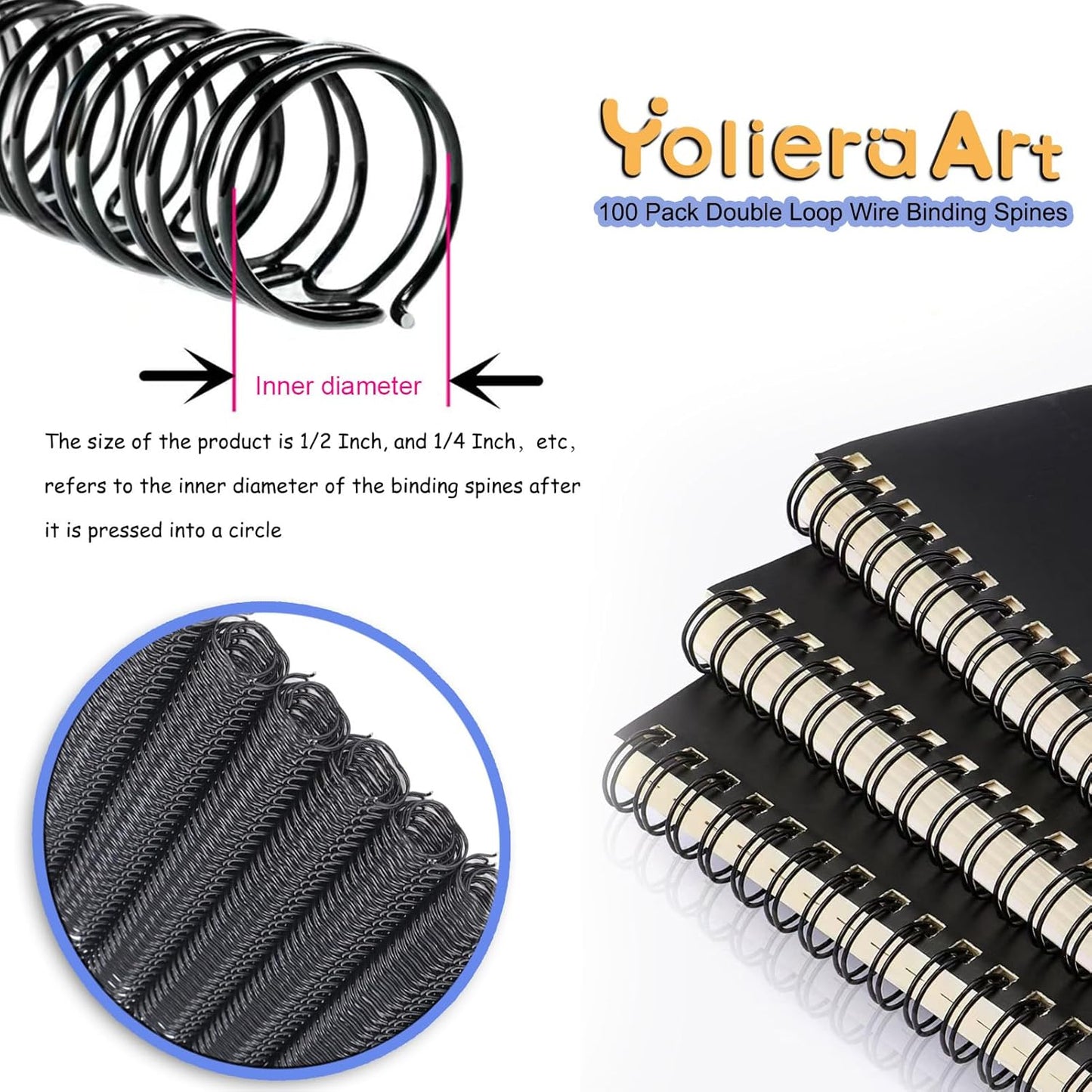 3:1 Pitch Double Loop Binding Wires, YolieraArt 100 Pack Spiral Spine Bindings, 9/16 Inch Wire Twin Binding for Book Binder Machine,Students and Coworkers (120 Sheet Capacity, 100P, Gold)