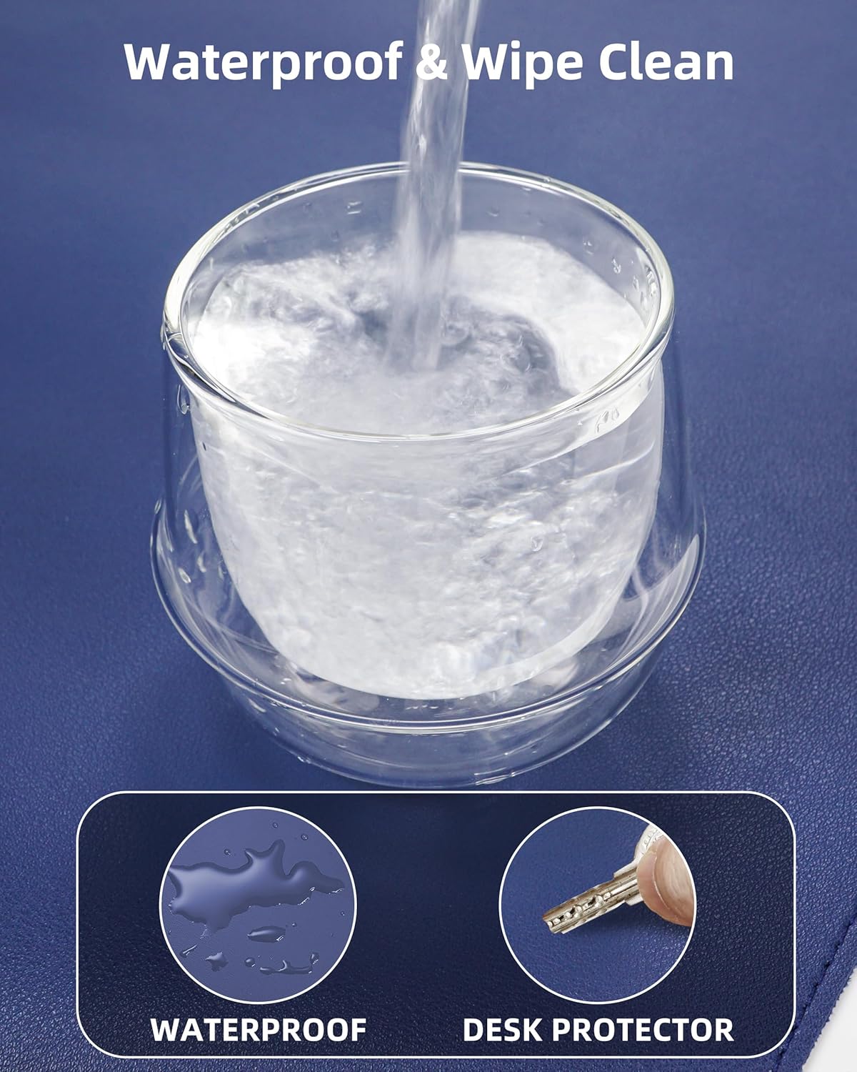 Extra Large Desk Pad Mat - Waterproof Mouse Pad & Desk Protector, Non-Slip XXL PU Leather Gaming Mat for Keyboard/Mouse, Stitched Edge with Ergonomic Support, 47.2"x23.6" (Blue)