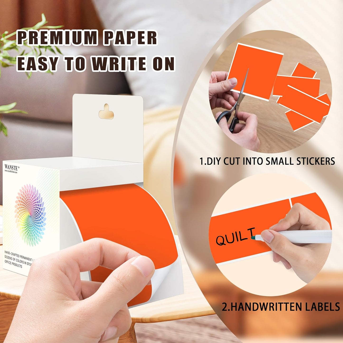 3 x 5 Inch 250Pcs Rectangle Color Coding Stickers,Strong Adhesion Easy to Write Label for Moving,Box Organization,Inventory,Business,Light Orange