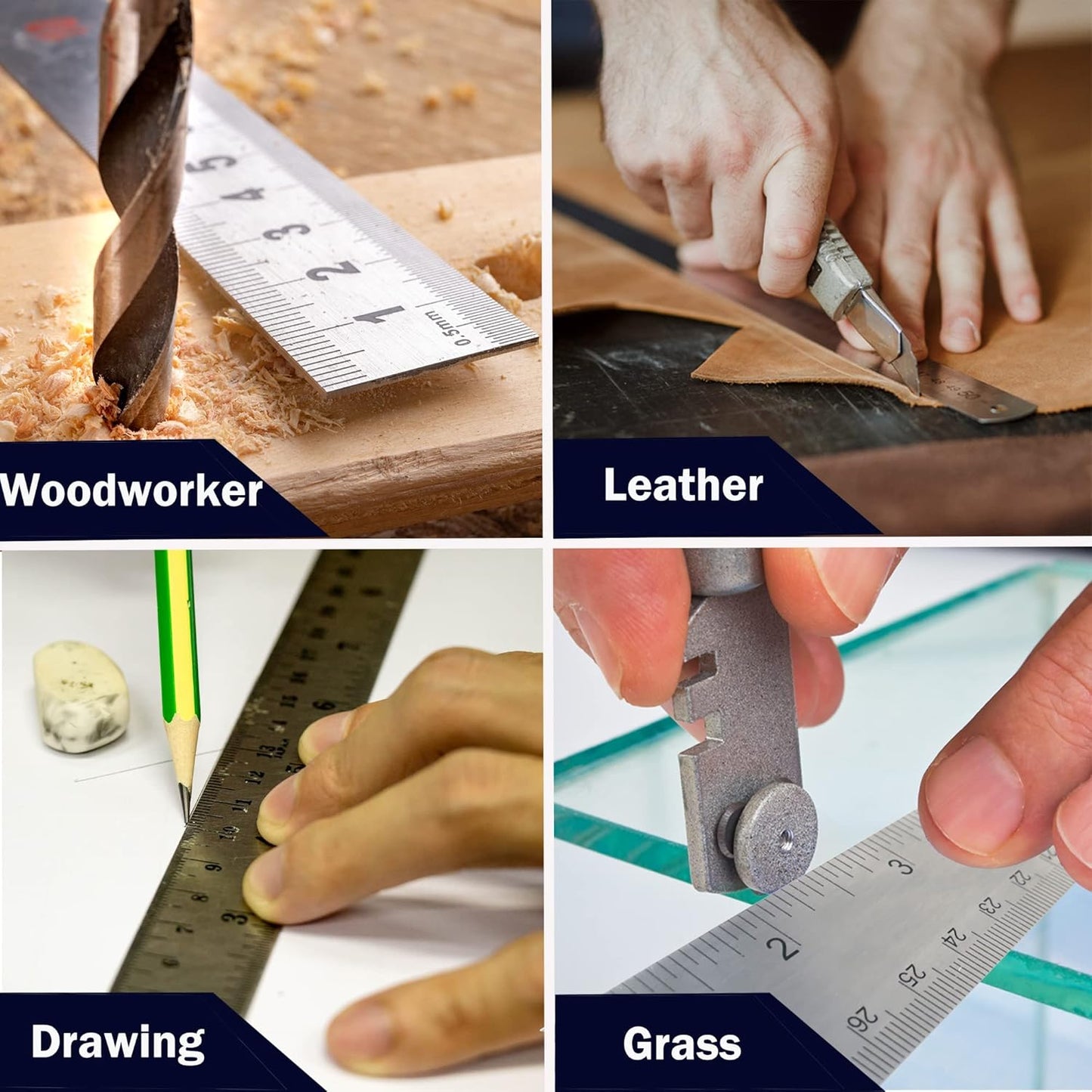 Metal Ruler 18 Inch: [2 Pieces 18 Inch] Non-Slip Cork Backing Rulers with Inch and Centimeters Prevent Ink Leakage:for School Office Drawing Engineering