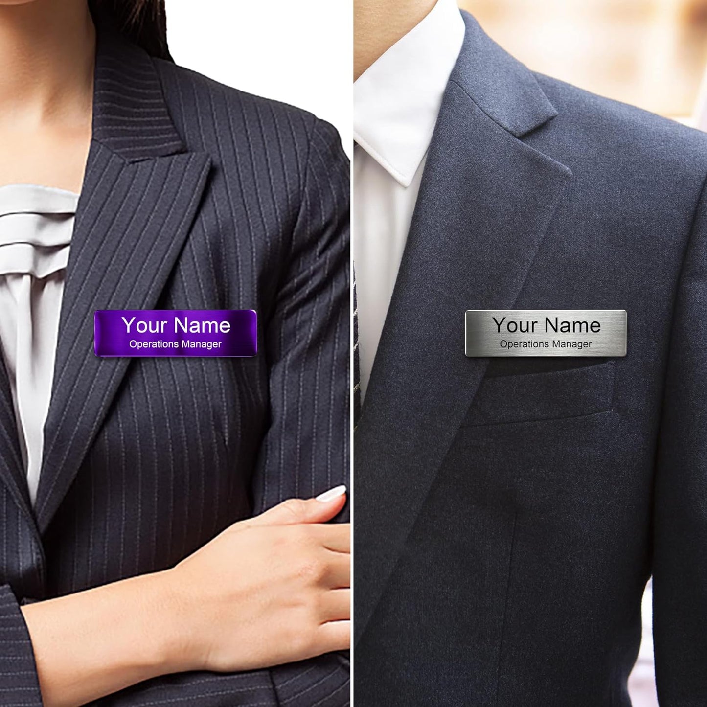 Engraved Personalized Name Tags with Magnet Clip or Pin - Stainless Steel Metal Custom Magnetic Name ID Badge Tag for School Teacher, Kids, Business Work Lable Sign Employee Name Plate (Pin)