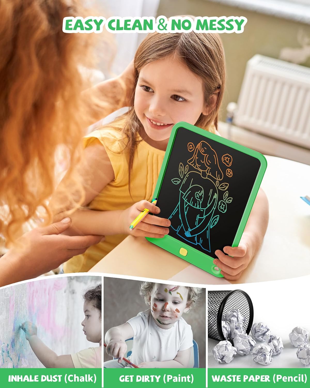 LCD Writing Tablet 10 Inch, Toys for 3 4 5 6 7 8 9 10 Year Old Boys Girls, Colorful Doodle Board Drawing Tablet, Gift for Boys Toddlers Age 3-12 Years, Memo Board, Drawing Pads with Lanyard (Green)